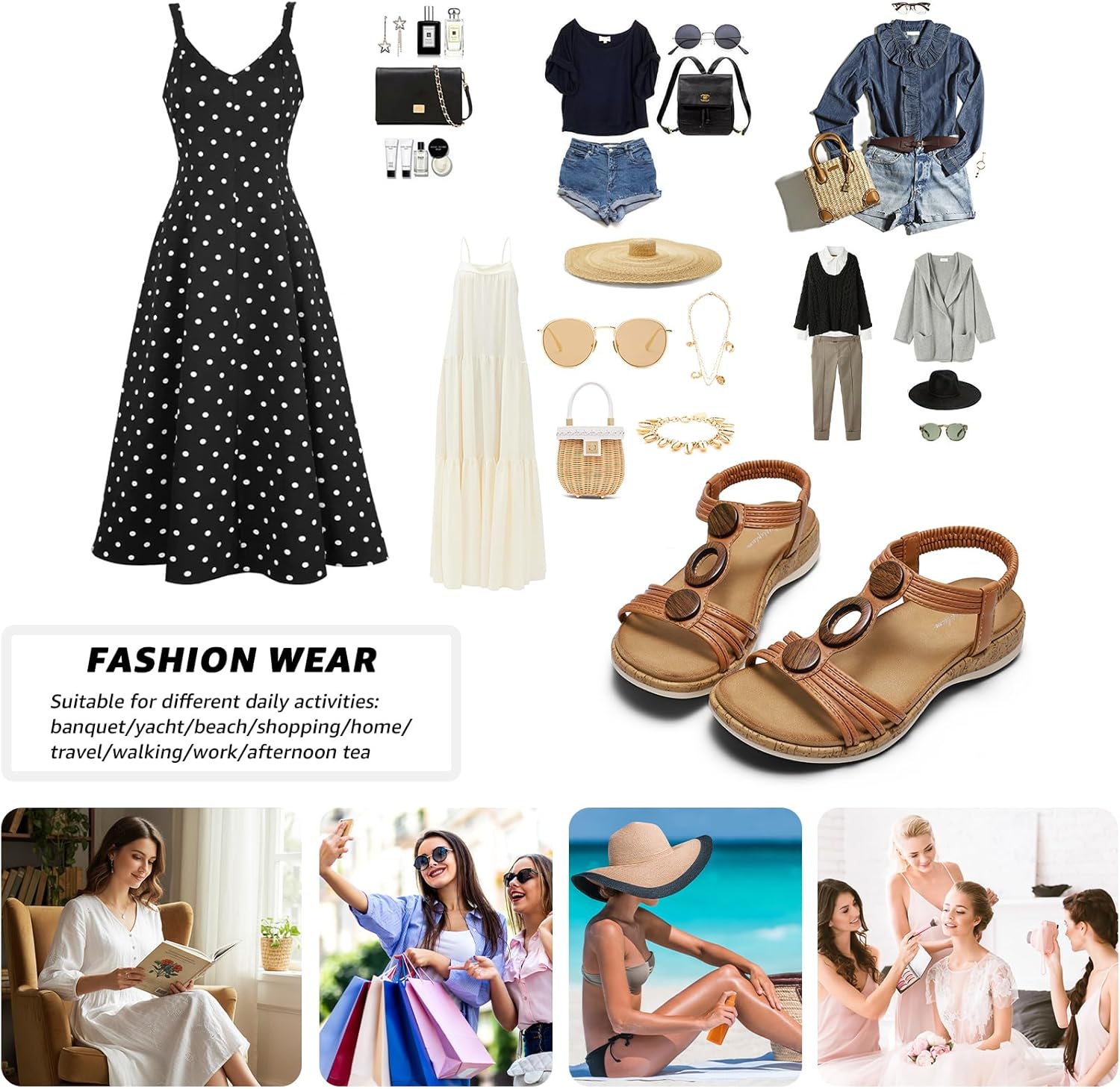 Littleplum Women Flats Sandals Arch Support Open-Toe Casual Summer Low Wedge Shoes for Daily Beach Walking Dressy Comfy Sandals - Image 6