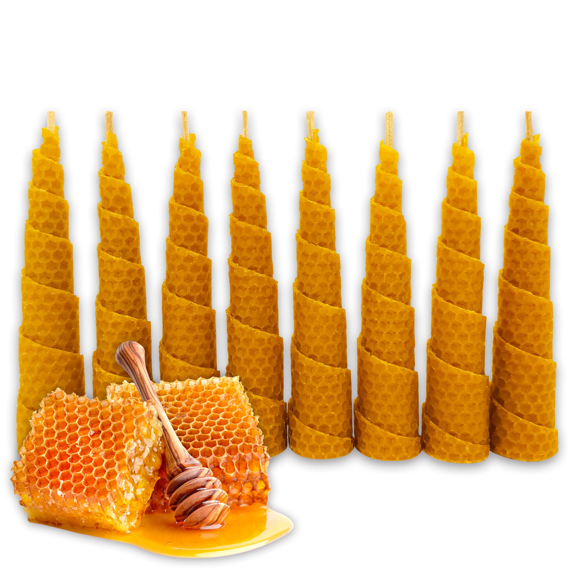 LAMARE 8 Velas de Miel de Abeja Natural 100% Cera de Abeja Hechas a Mano Sin Parafina - Ritual Mágico Buena Suerte 11/22 - Velas Decorativas - Perfectas para regalo (15 cm x 3 cm)