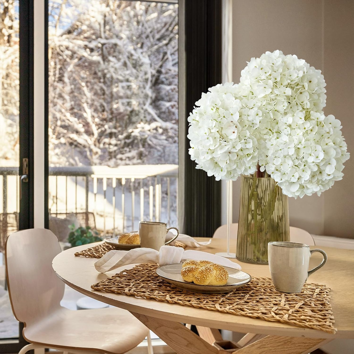3PCS White Hydrangea Artificial Flowers 25.6" Large Fake Hydrangeas Flowers with Stems Faux Silk Bouquet for Indoor Home Decor Table Wedding Party Floral Outdoor Centerpieces - Image 3