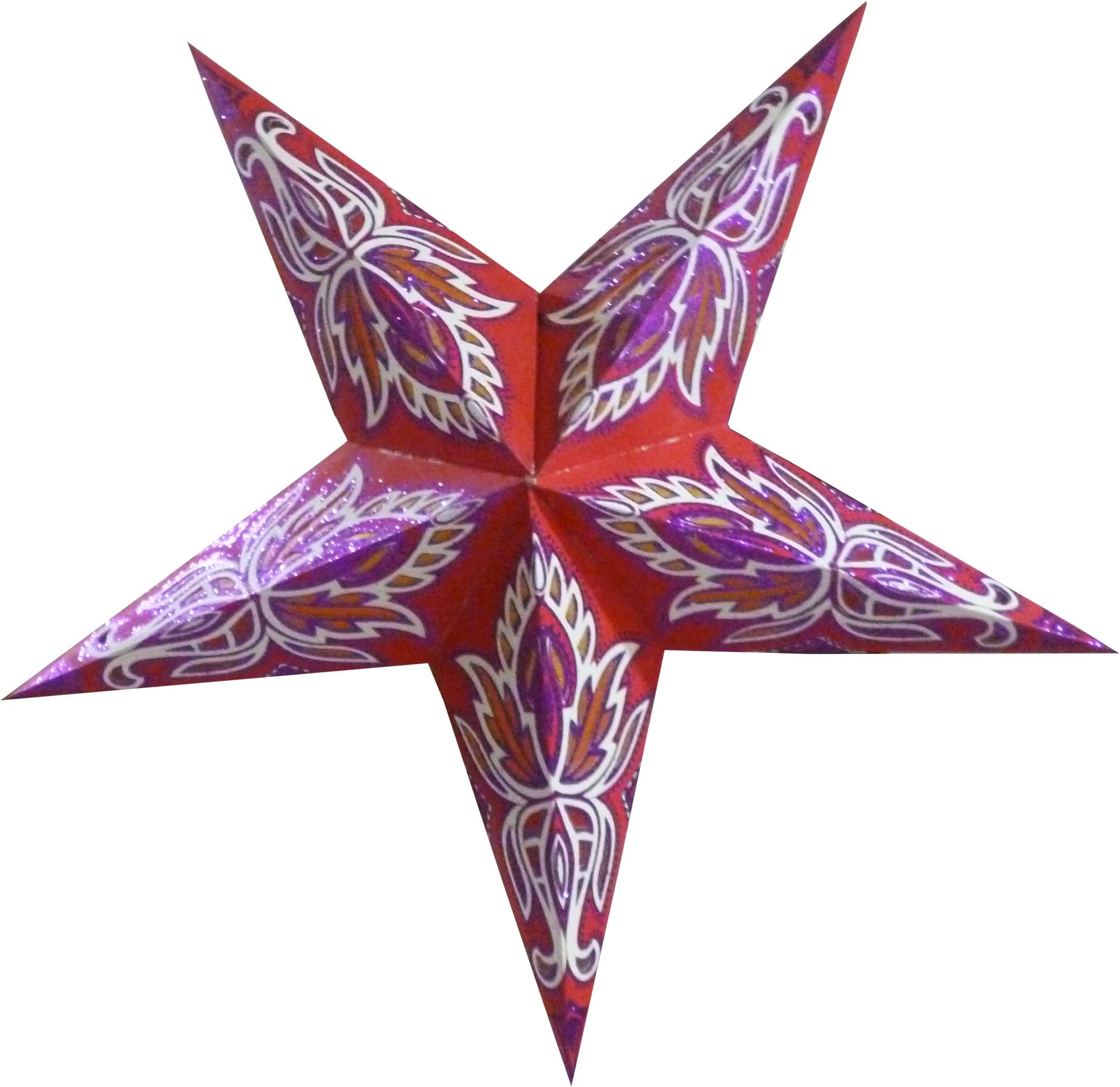 Indimode Handmade Christmas star lantern lampshade in colourful and festive designs - Red with purple glitter powder