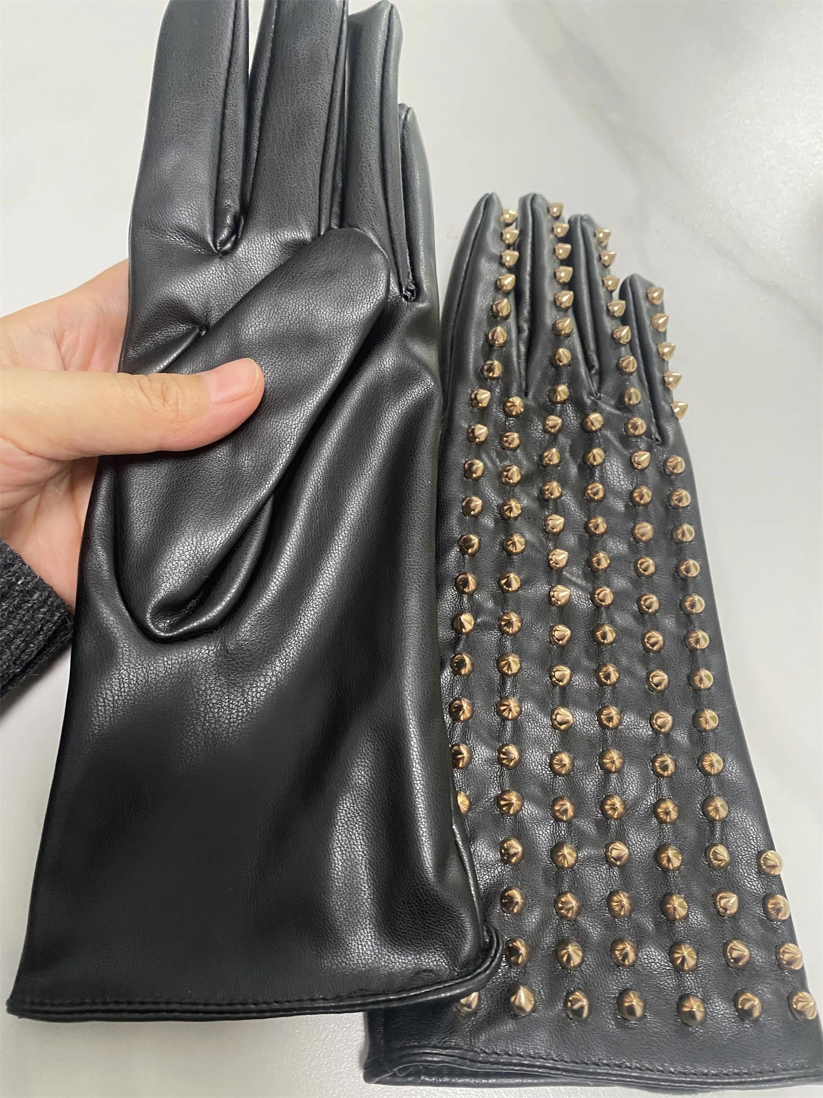Guantes largos de piel sintética con remache punk negro para mujer, longitud al codo, formal, fiesta, baile, actuación, conducción