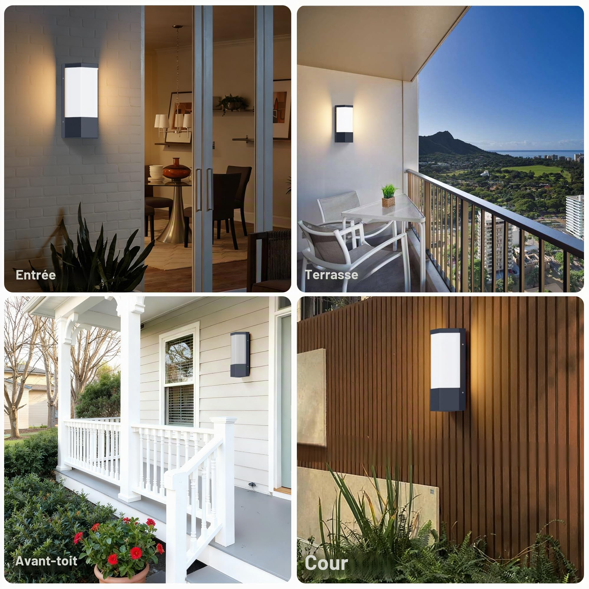 Aipsun 24W Applique Murale Exterieure Anthracite, 2000LM LED Applique d'extérieur IP65 Etanche, Decoration Exterieur Applique pour Jardin, Terrasse, Proche, Patio, Villa, Couloir(Blanc chaud, 1PCS)