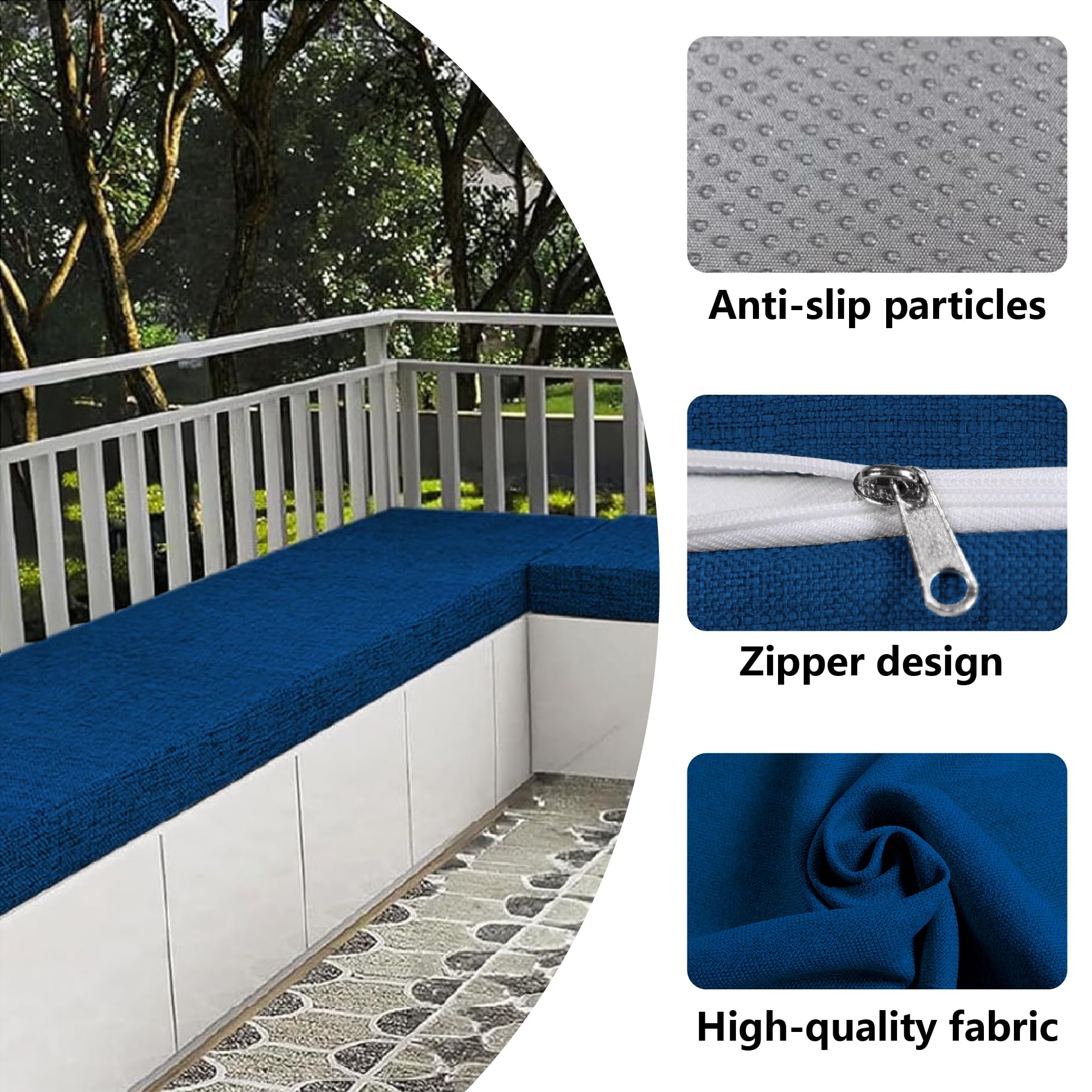 Custom Bench Cush – Coussin de siège antidérapant pour extérieur, plusieurs tailles et couleurs, pour terrasse, balcon et banquette, 50 x 80 cm, bleu