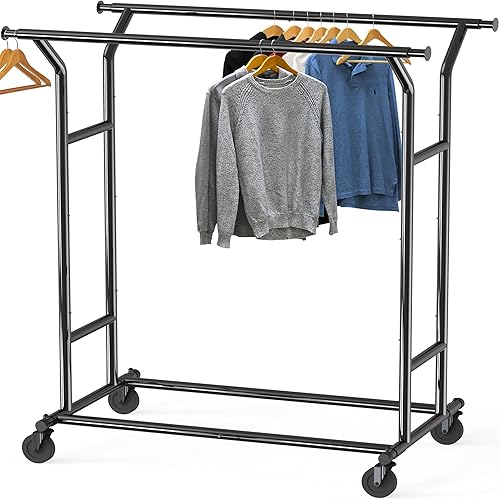 Miniatura 7 de Estante para ropa con doble carrillera para grandes comercios de SimpleHouseware en cromo