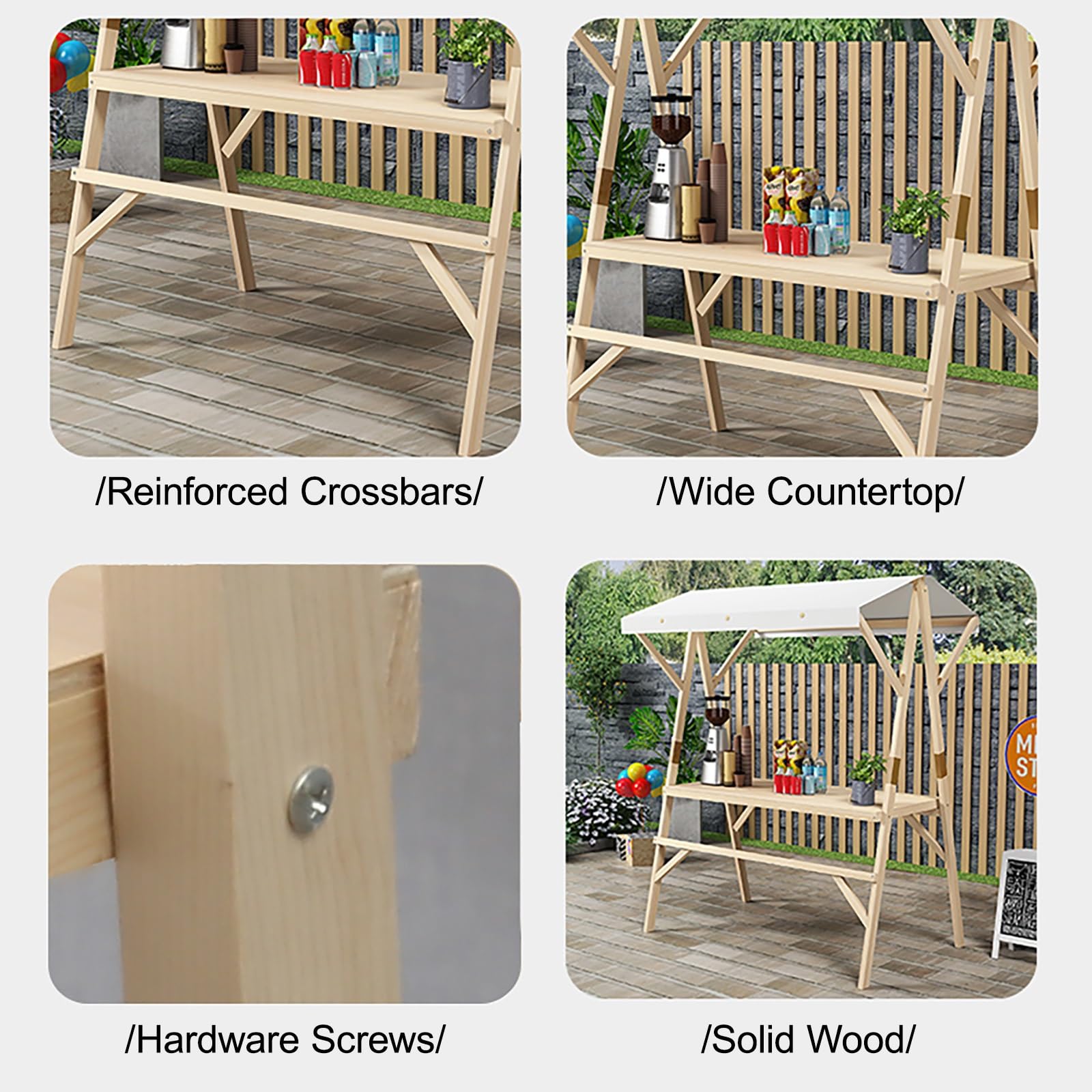Marktstand Imbisswagen Marktstand-Display Aus Holz, Süßigkeiten/Eis-Verkaufsstand mit Markise Faltbare Bauernmarktstände for Straßen/Bauernmärkte(Blue,150cm/59in)