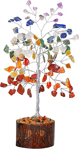 FASHIONZAADI Árbol de dinero bonsái de piedra natural de siete chakras, Feng Shui, para equilibrar chakras, cristales de buena suerte, decoración de