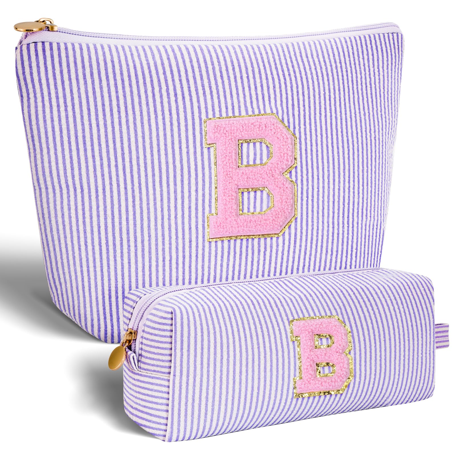 Btffitting Bridesmaid Gifts Wedding Day - Bridal Shower Gifts,Maid of Honor Gifts,Initials Makeup Bag Set Cosmetic Bag - Lavender,B