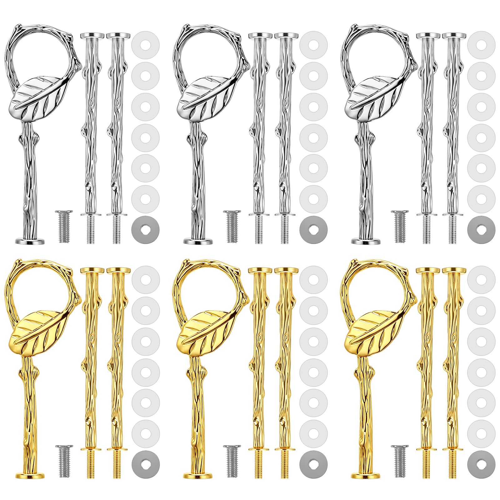 Patelai 6 Sets 3 Tiered Tray Hardware Kit,Leaf,Gold,Silver