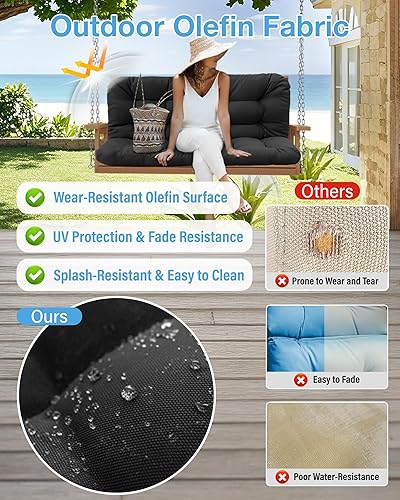 Miniatura 4 de YEFU Cojín para silla de exterior de 48 x 40 x 4 pulgadas, desmontable en 2 usos separados, cojines impermeables para columpio de porche, cojín de