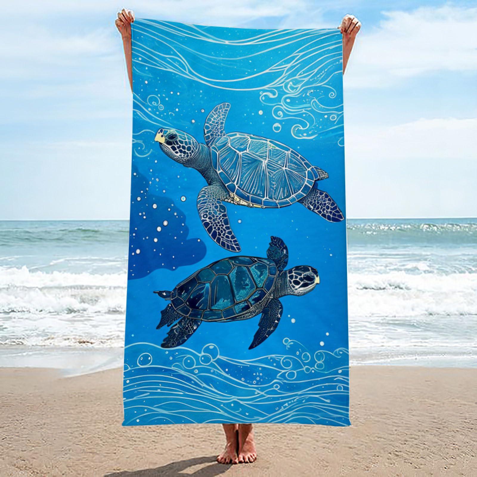 Generisch Toalla Playa Grande 100X200 Animales Azules XXL Secado Rrápido Toalla Manta de Playa para Mujer Deportes Viajes Sauna Y Piscina
