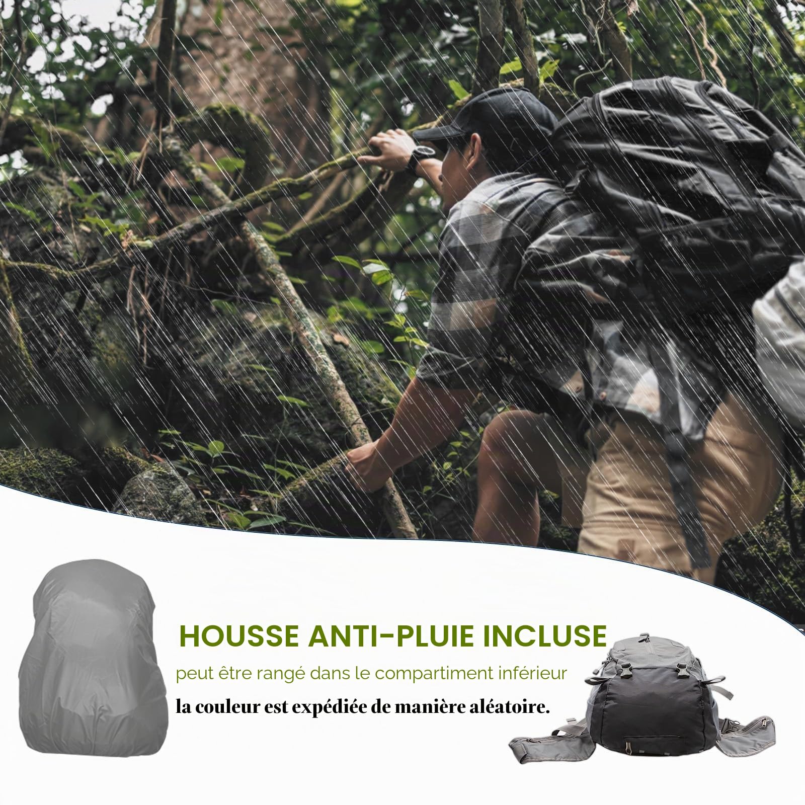 Long Keeper 40L Sac a Dos Randonnee Homme Femme Leger Sac à Dos Imperméable Grande avec Housse de Pluie Sac à Dos Voyage Trekking pour Alpinisme Escalade Sport