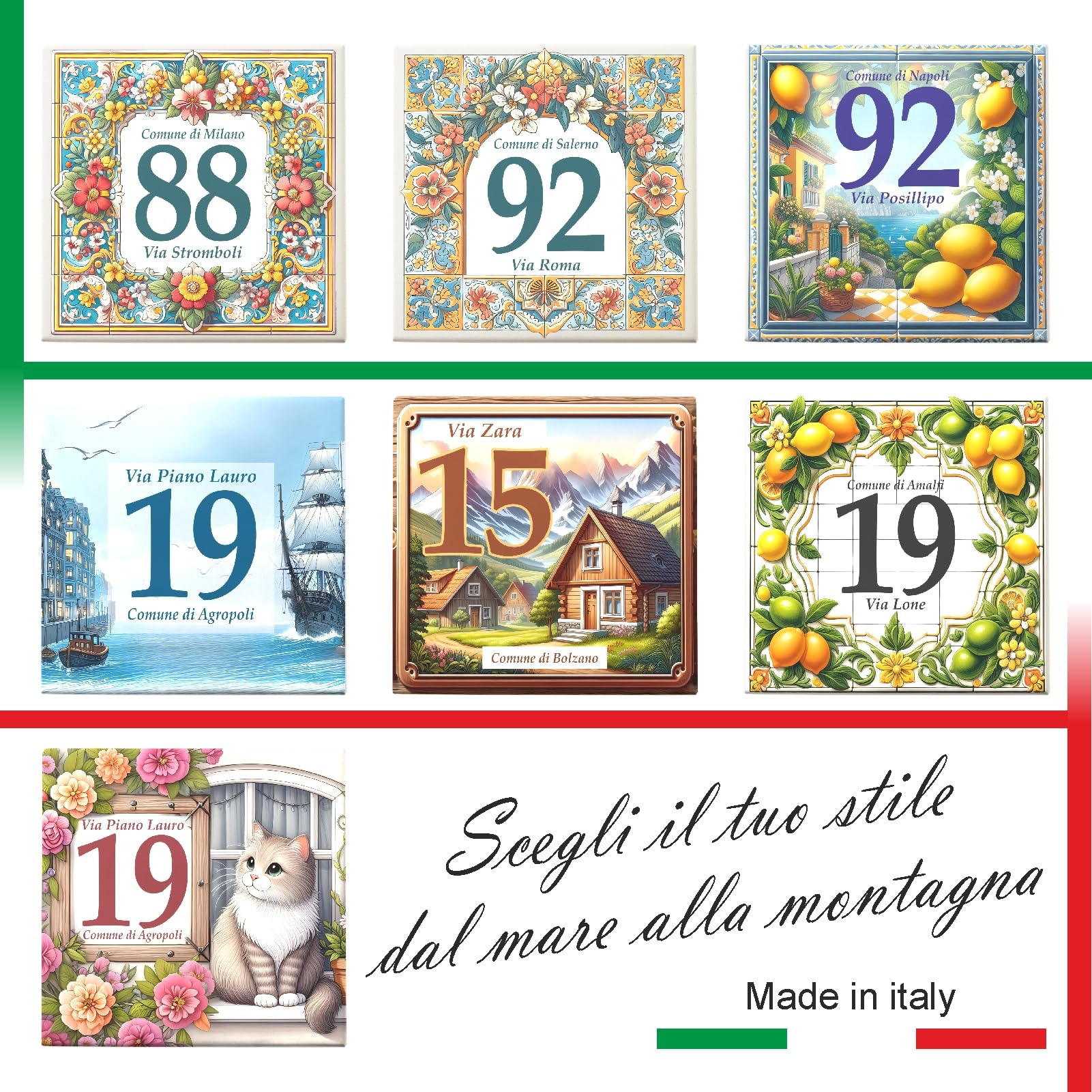 Mattonella Numero Civico Personalizzato da Esterno - Targa in Ceramica 15x15 cm per Indirizzo, Nome Famiglia, Testo - Resistente e Personalizzabile (MARE)