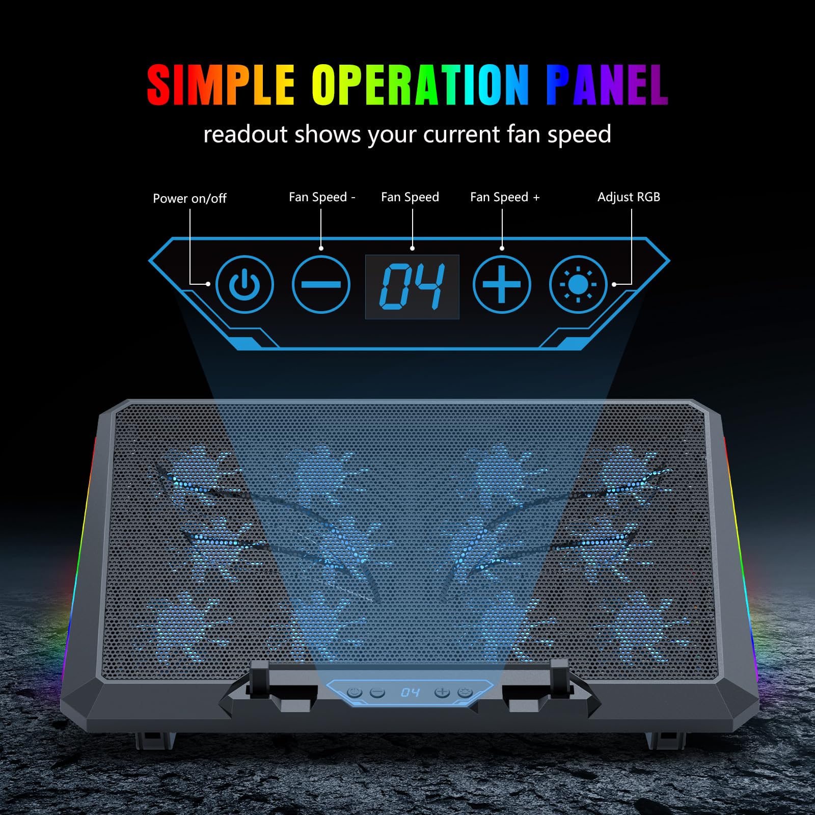Almohadilla de refrigeración para laptop con 12 ventiladores silenciosos, portátil delgada para soporte enfriador de laptop de 12 a 17.3 pulgadas, iluminación RGB, con 5 alturas ajustables 3
