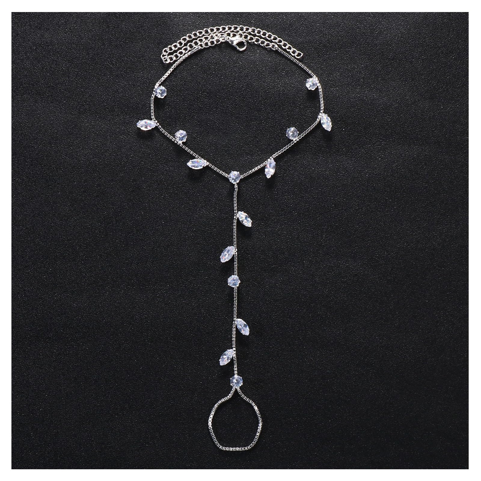 Riymusry Summer Barefoot Sandals Foot Chain Jewelry Anklet Bracelet Crystal Toe Ring Anklets Bridal Rhinestone Foot Chain Jewelry for Women: Silver