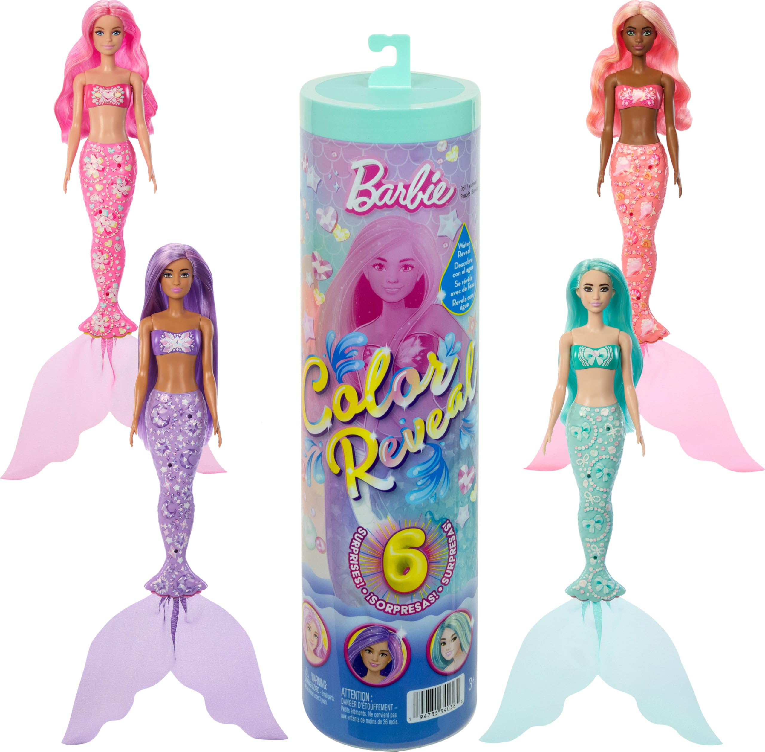 Barbie Color Reveal Range Mermaid Doll and Accessories with 6