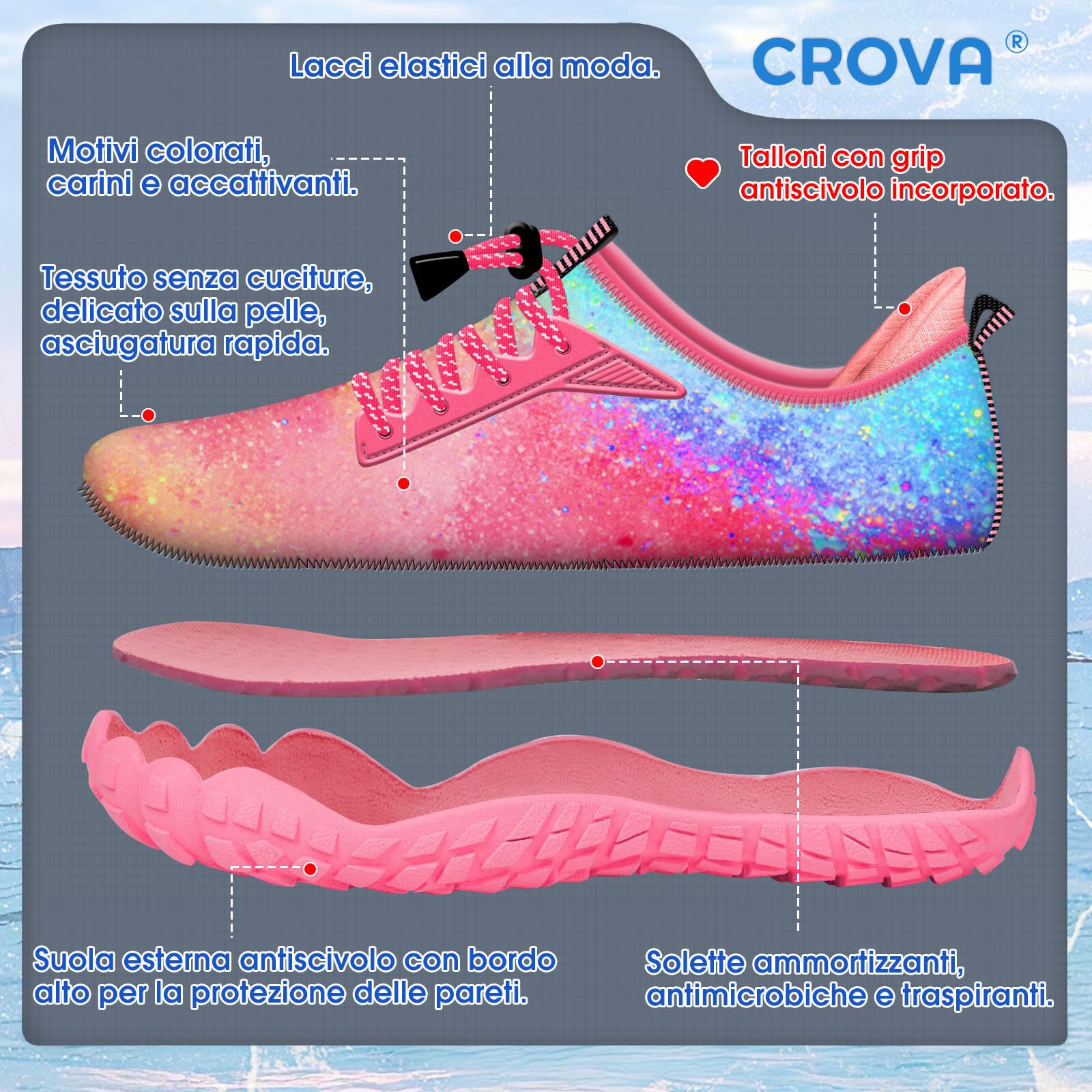 Crova Zapatos de Agua Niños Niñas Respirable Escarpines Secado Rápido Zapatos de Playa Piscina Surf