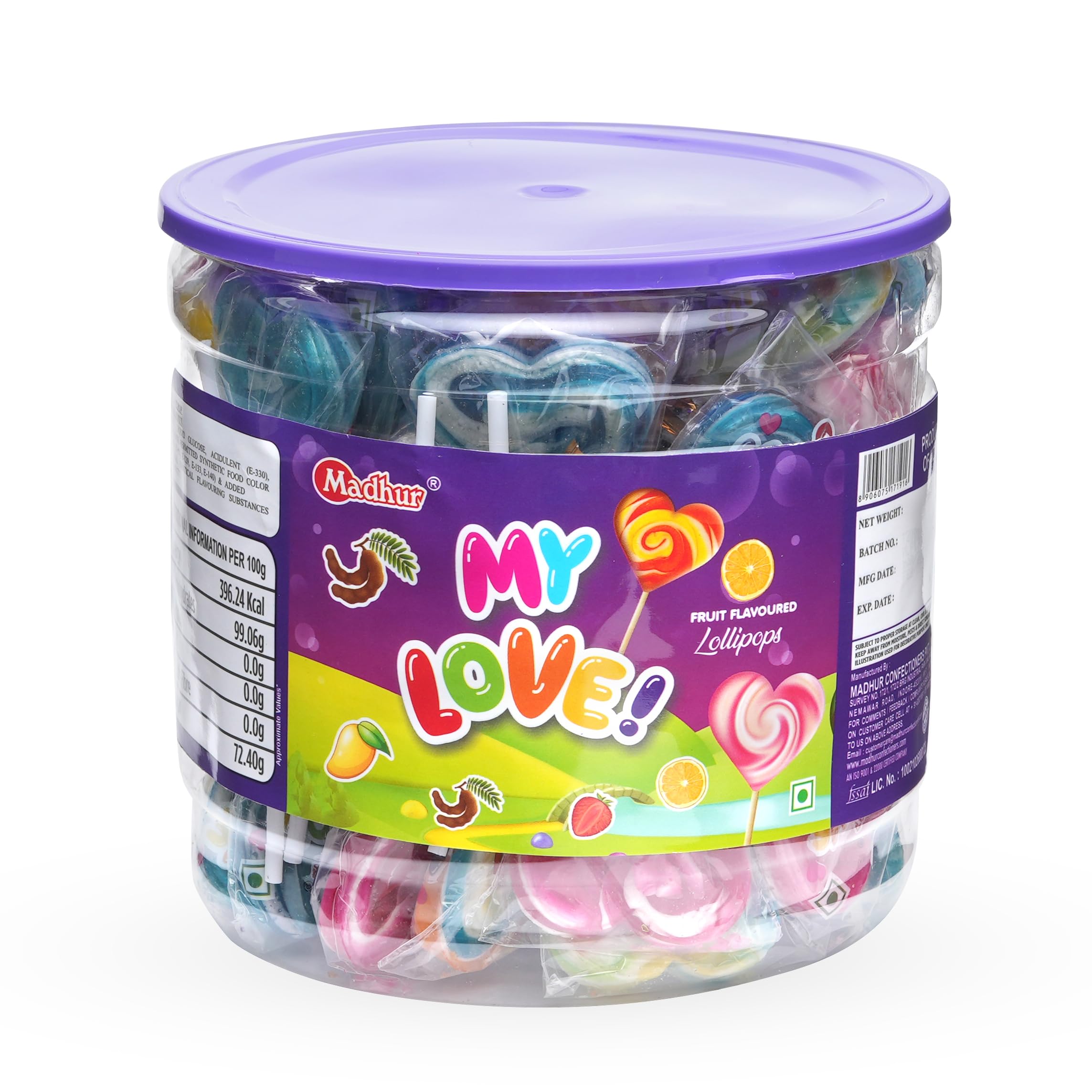 Madhur My Love Mix Fruit Flovoured Pop LolliPop For Kid's, Baby, Child, Birthday Gift | Yummi Treat With Mix Fruit Flavour | 1 Jar of 48 Pices pop.