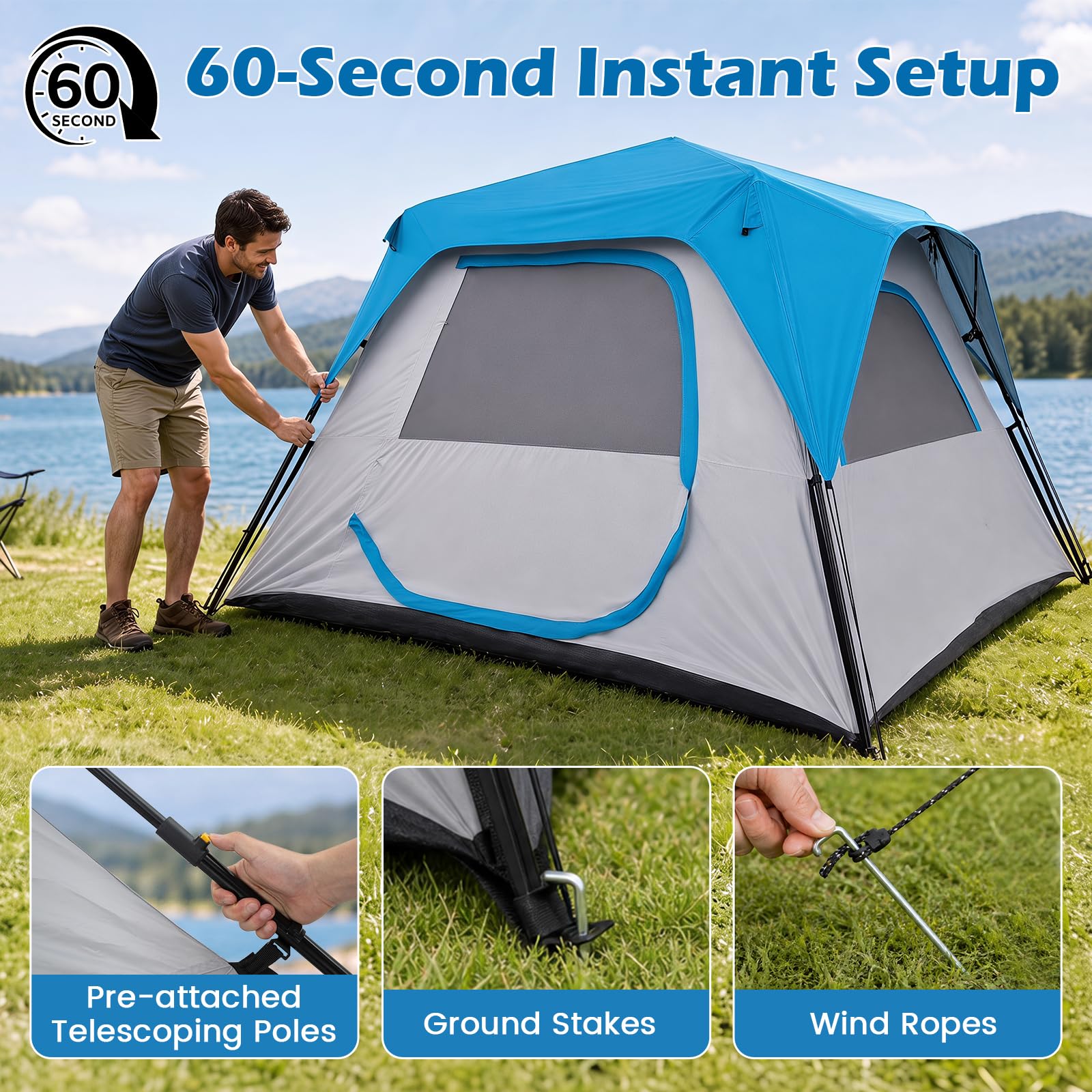 COSTWAY Tenda Pop-up con Tettoia Rimovibile per 5-6 Persone