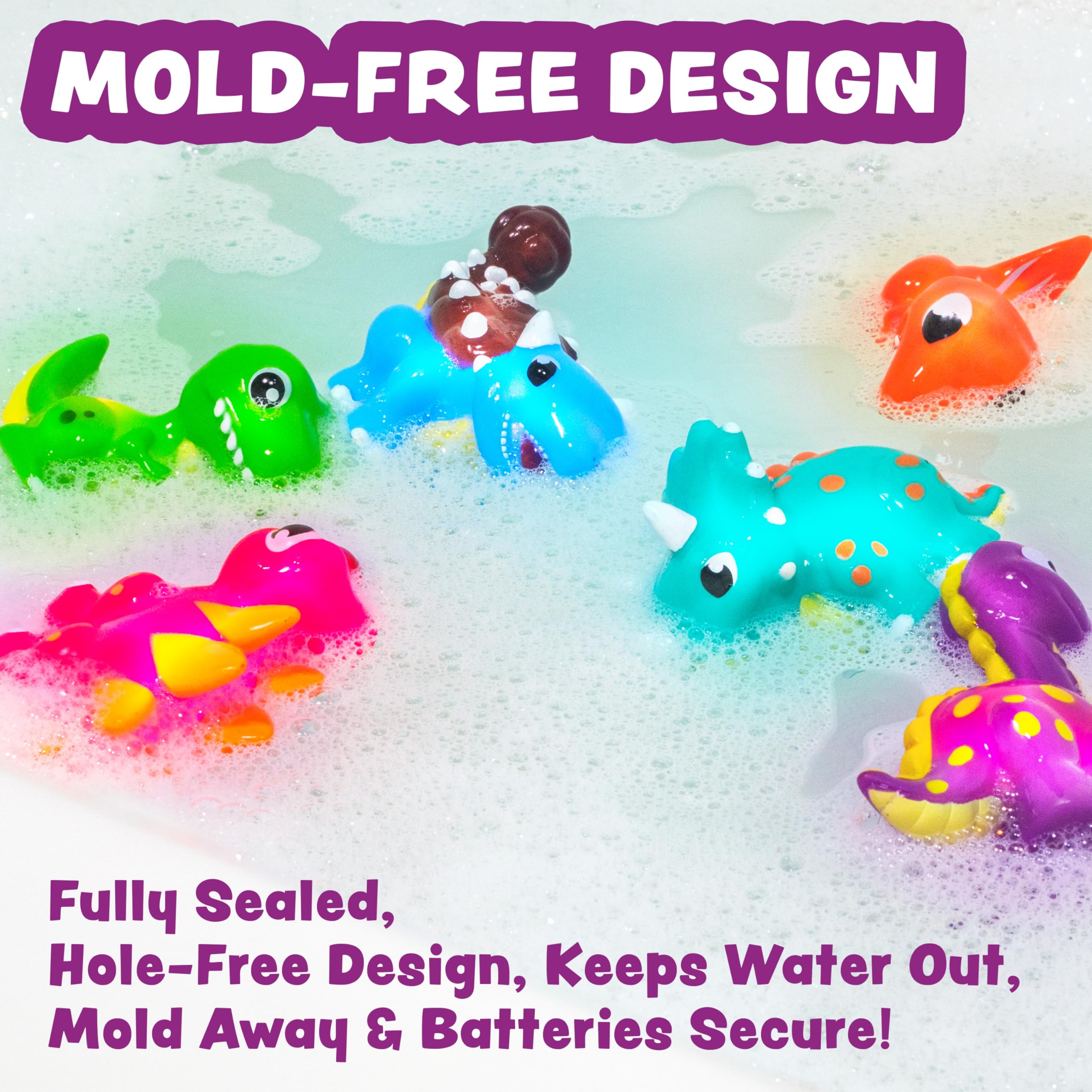 Dinosaur Light Up Bath Toys - 6 Pack! -6