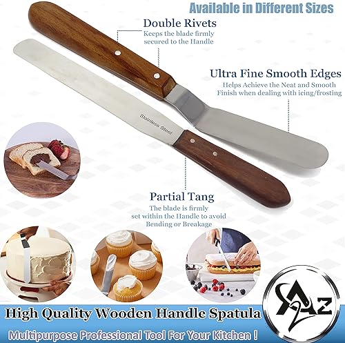 Miniatura 2 de Espátula de glaseado para tartas de mantequilla con mango de madera, herramienta de decoración de pastelería, acero inoxidable, para parrilla,