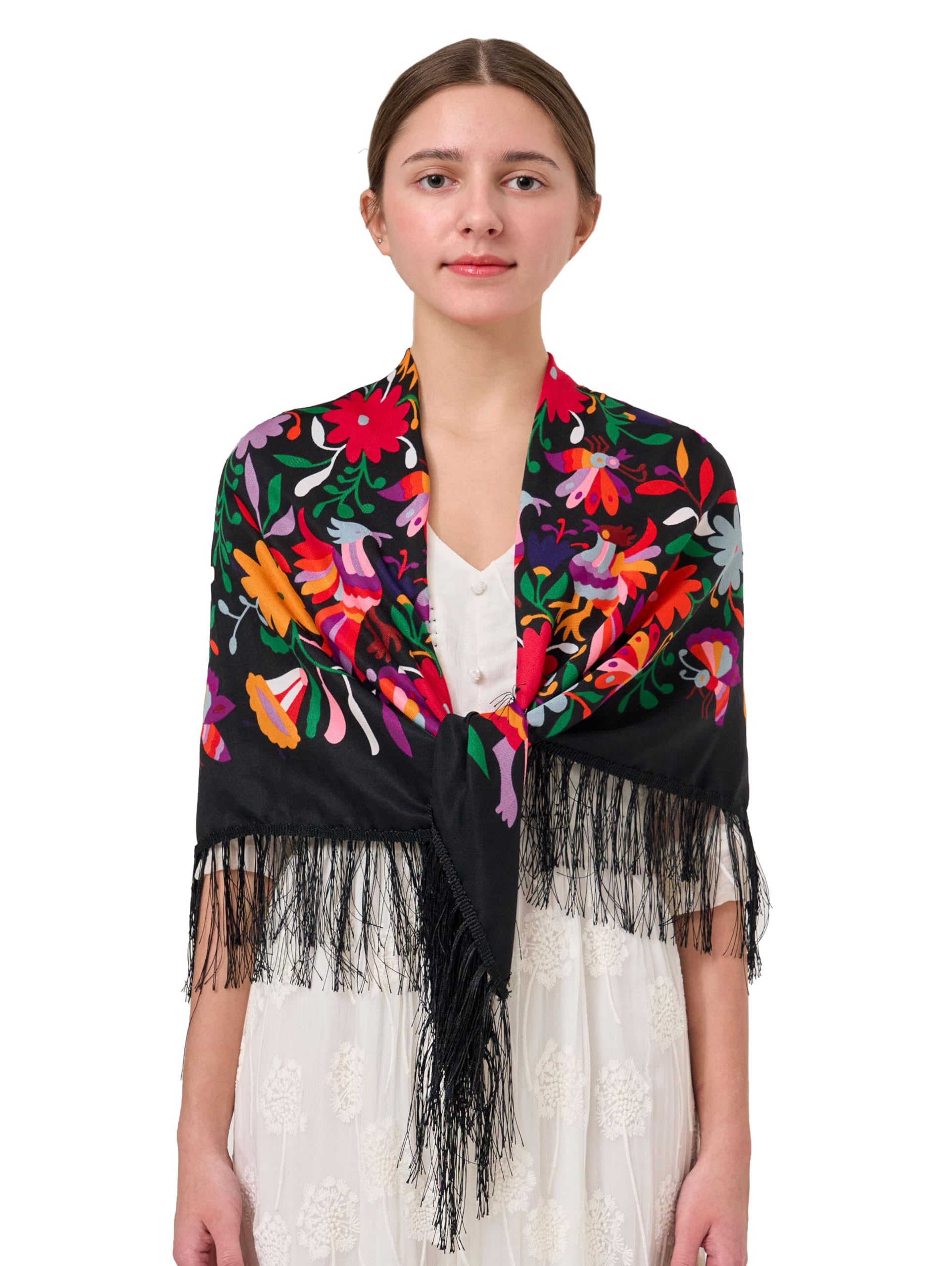 YHDDYG Traditional Mexican Shawl Scarf Wrap Tassel Fringes Cinco de Mayo Scarf Classic Ethnic Shawl N1, Black, One Size