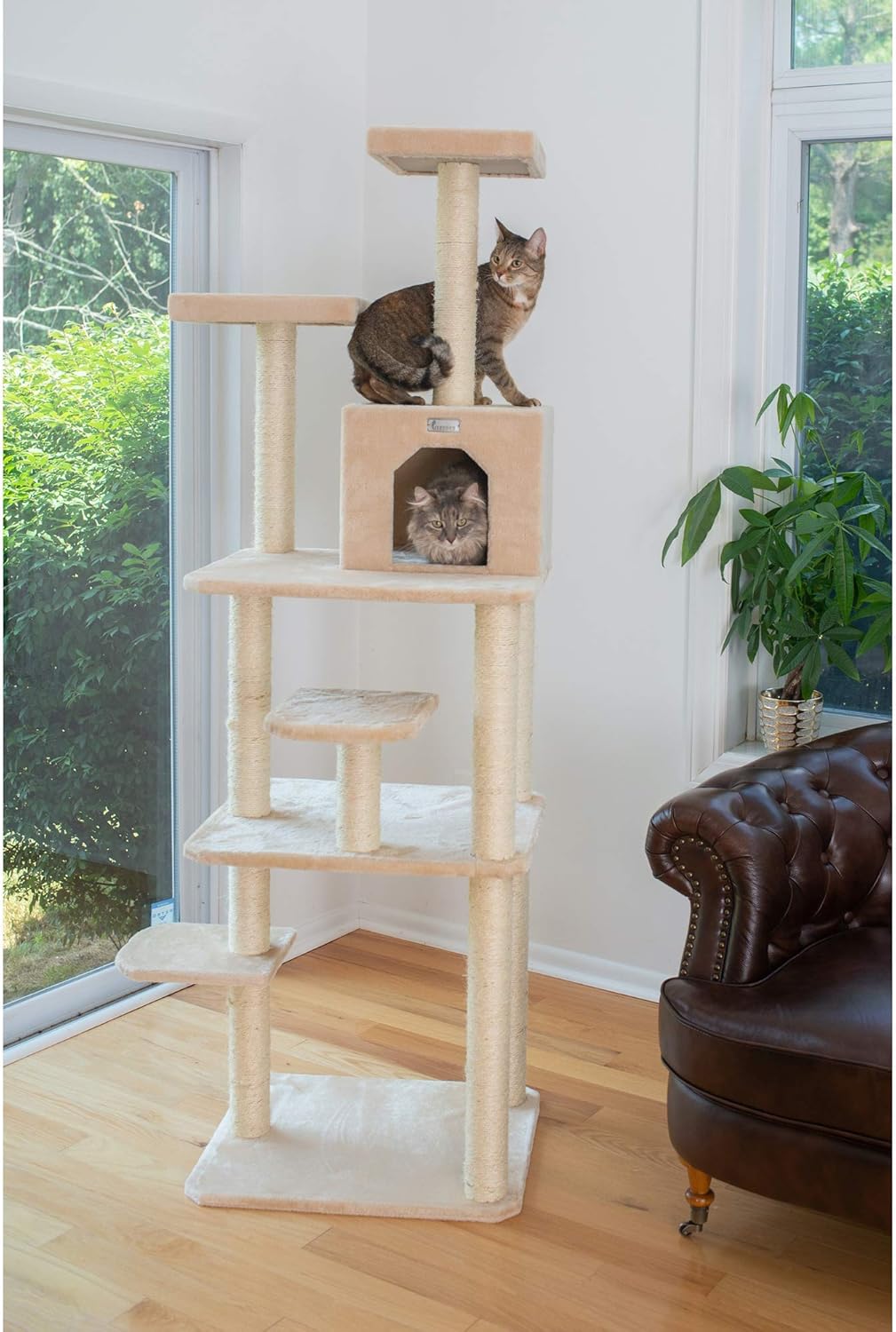 GleePet GP78740821 Cat Tree, 74-Inch, Beige