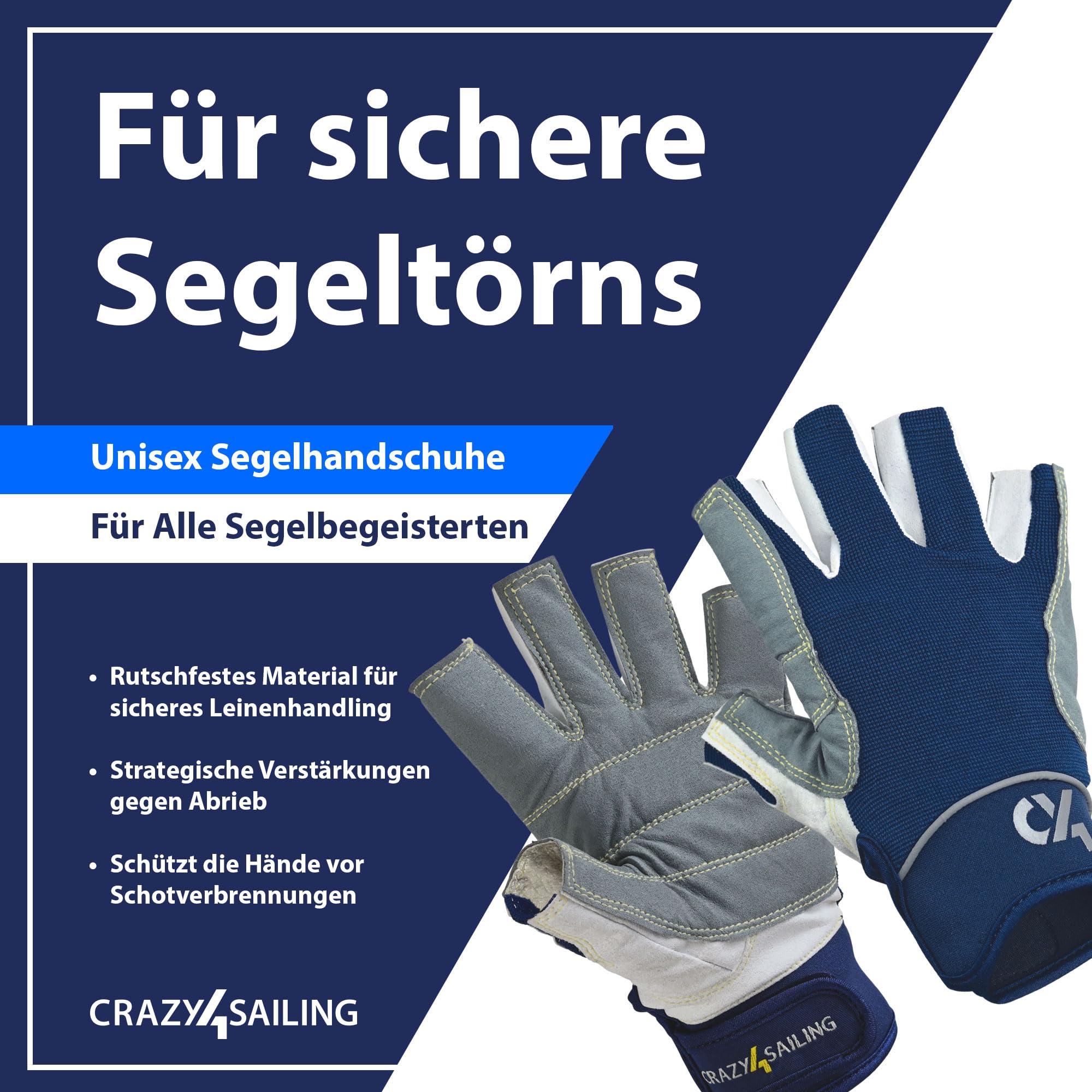 crazy4sailing Guantes de navegación para hombre y mujer, sin 5 dedos