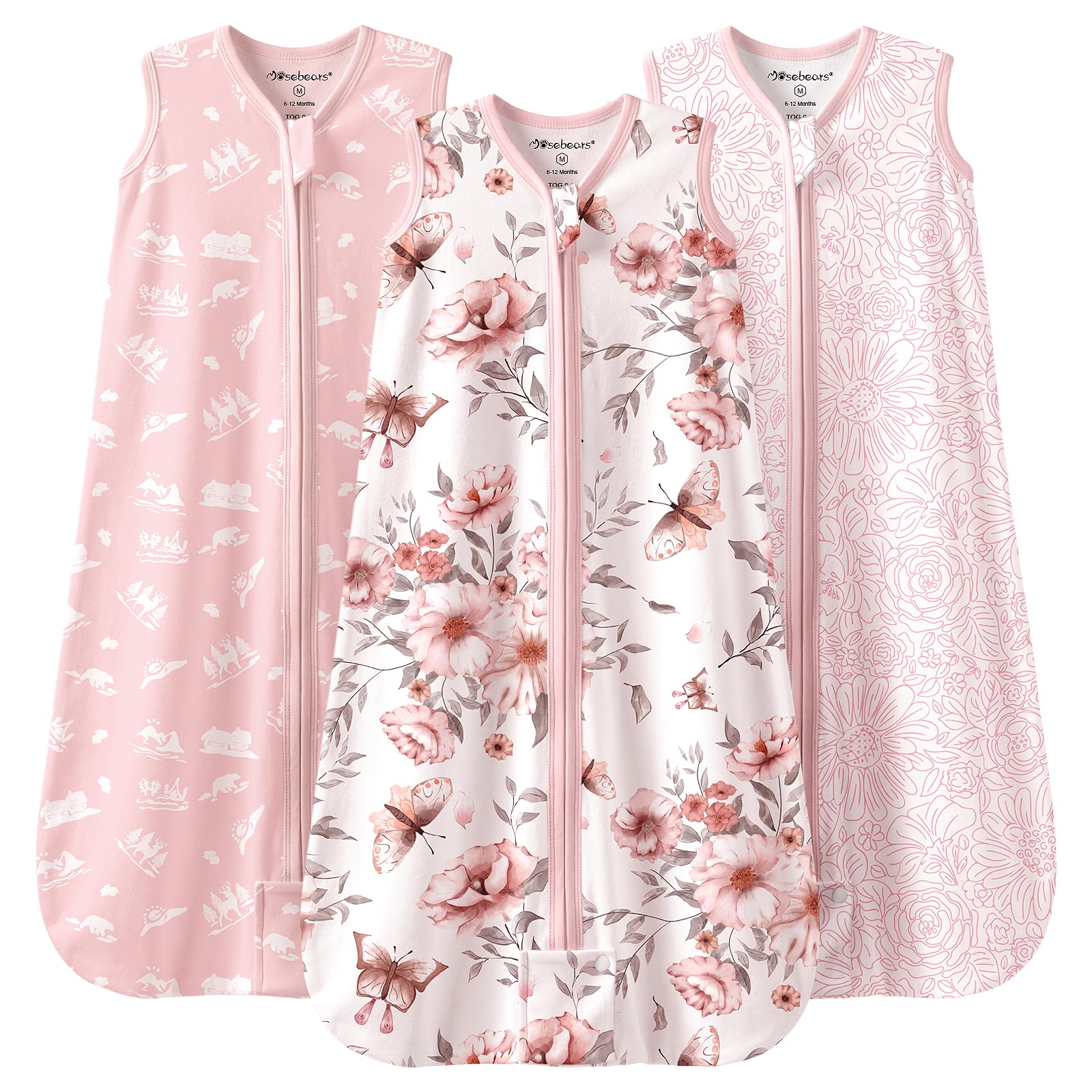 Mosebears Sacco nanna Estivo per Bambini, 0,5 Tog 100% Cotone Traspirante (Rosa, S (0-6 mesi))