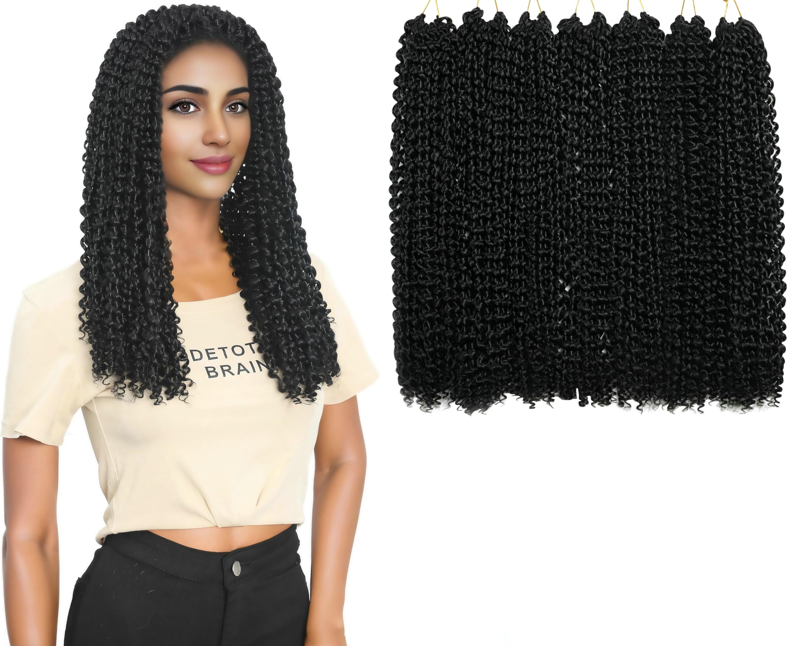 TIANYOUHAIR Passion Twist Hair 18 Inch 7 Packs Black Water Wave Braiding Hair for Butterfly Locs Crochet Braids Bohemian Hair Extensions