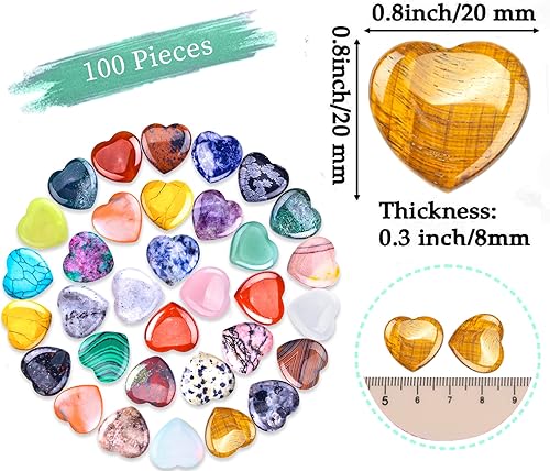Miniatura 2 de 100 piedras naturales de corazón curativas, piedras preciosas de palma de cristal al por mayor, juego surtido de cristales a granel, piedras