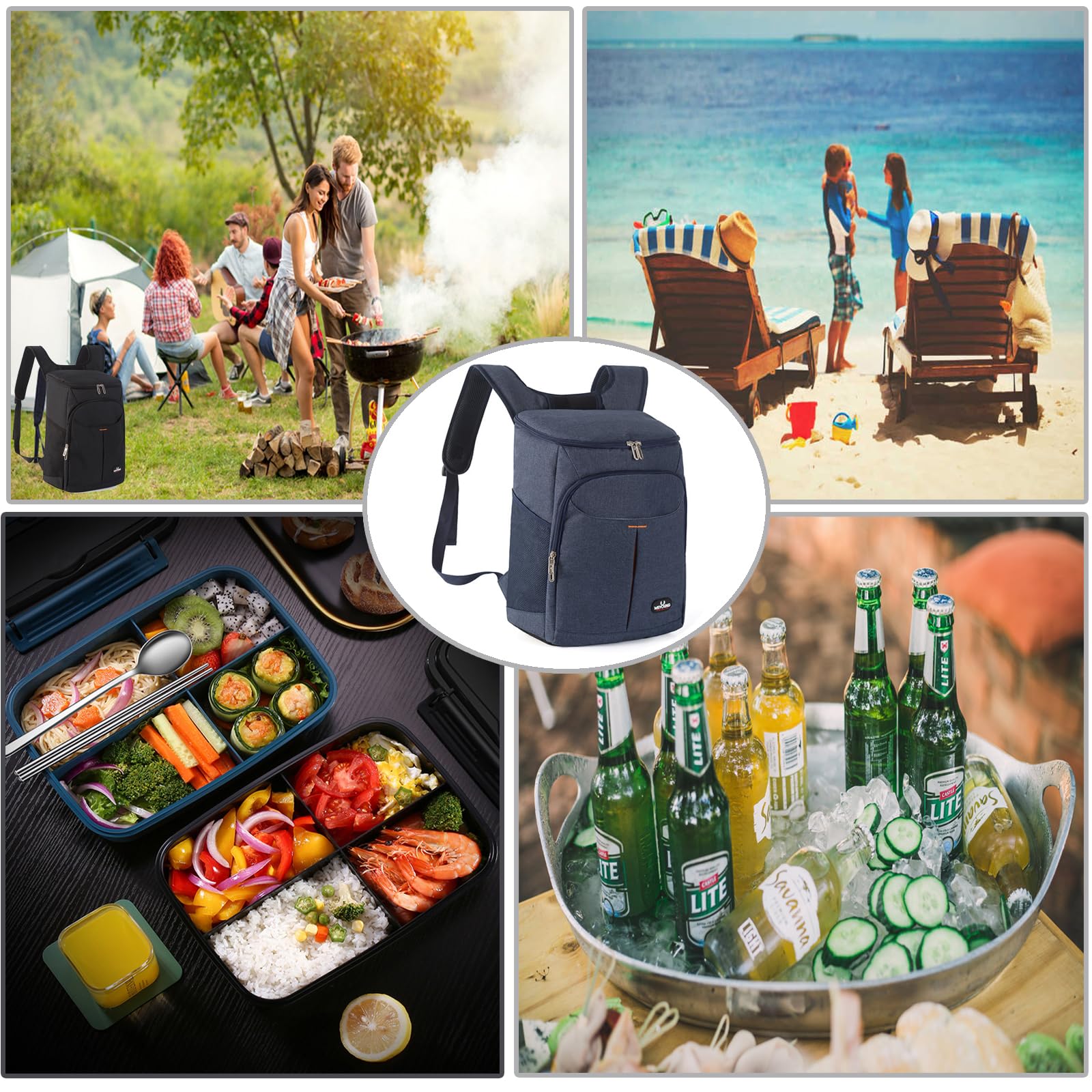 25L Kühl Rucksack Kühlrucksack Kühltasche Picknicktasche Groß Isoliert isolierte Kühltasche für Picknick/BBQs/Camping/Ausflügen/Einkaufen (Blau)