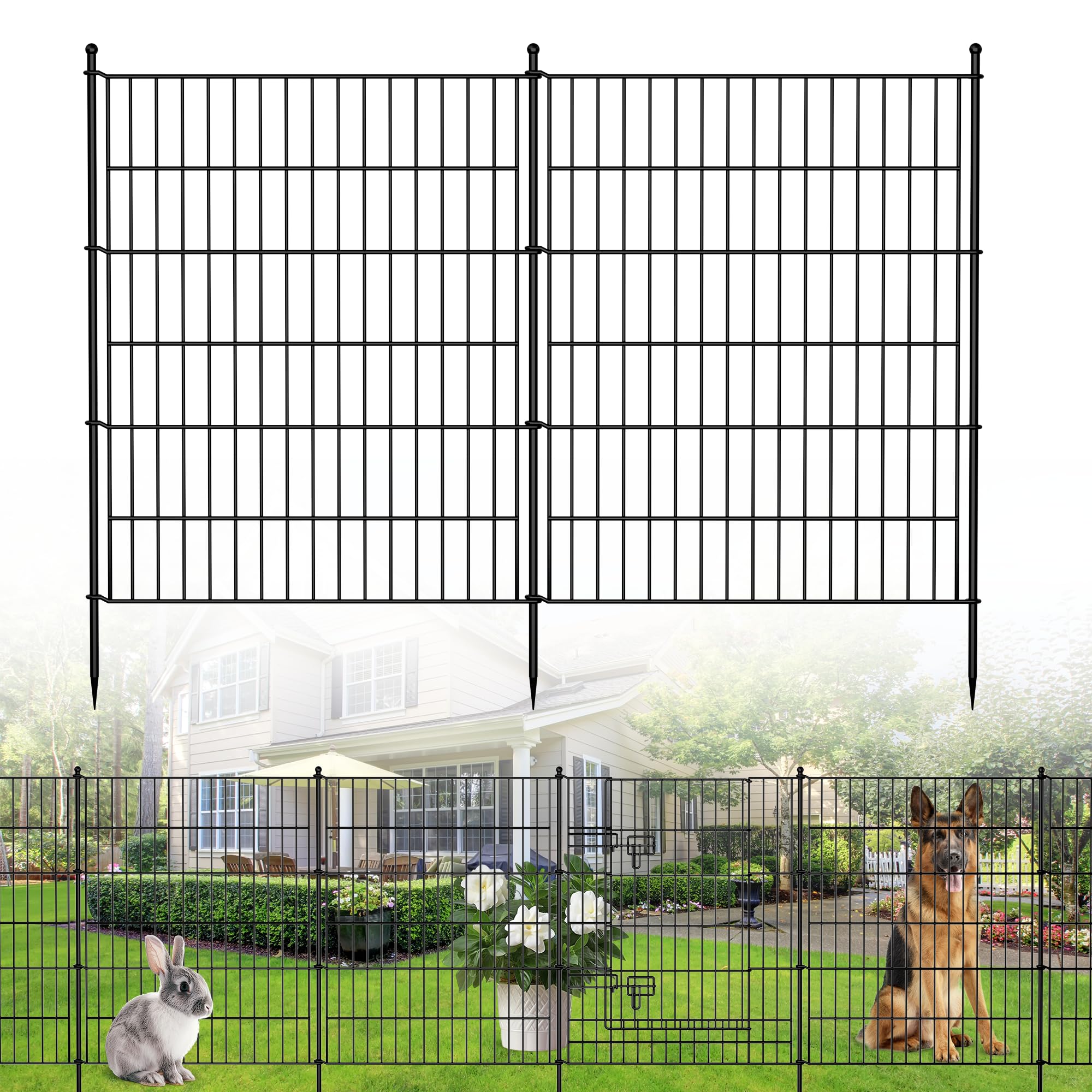 Musen Outdoor Garden Fence for Yard, 10 Panels No Dig Decorative, 32 in(H) X 23.6 ft(L) Animal Barrier Fencing Anti-Rust Metal Wire Panel Border for