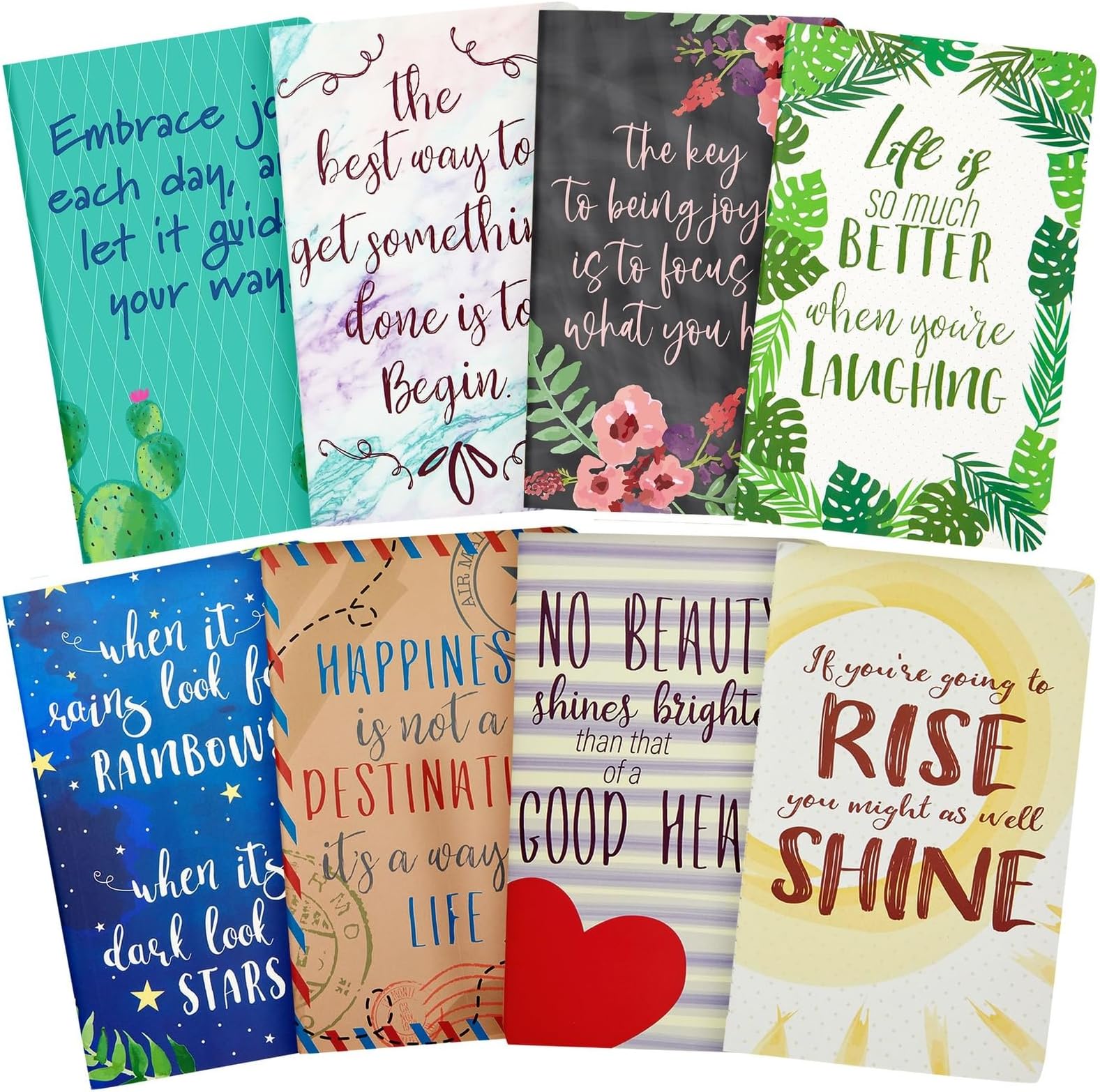 8 Pack Inspirational Notebooks with Motivational Quotes Bulk, 5x8 Lined Journals for Women, Students, Appreciation Gifts, Friends, Teachers