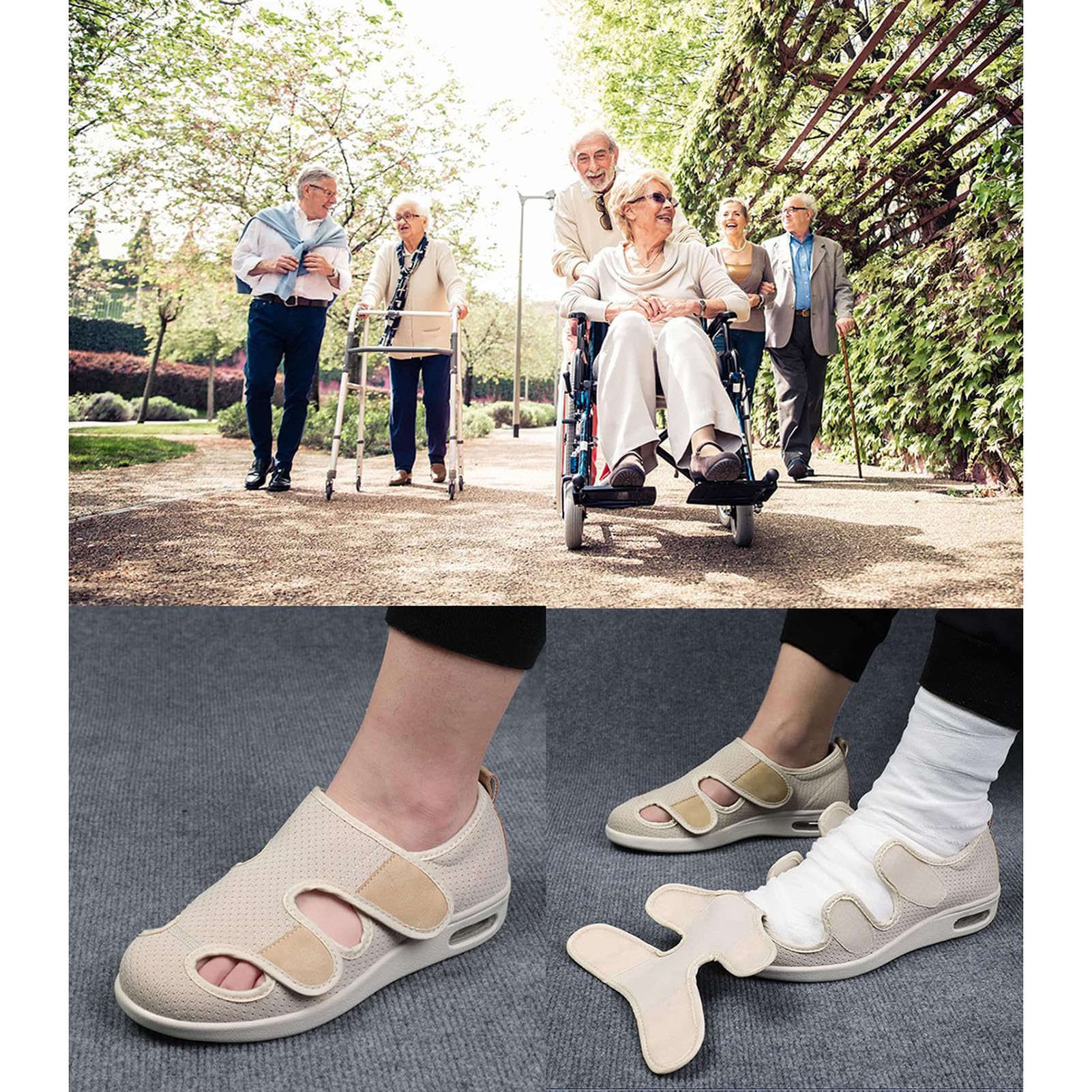 Bardzo szerokie buty do chodzenia z obrzękiem cukrzycowym, lekkie, oddychające, regulowane, spuchnięte kostki, obrzęk stóp, cukrzycowe zapalenie stawów, obrzęk obuwia