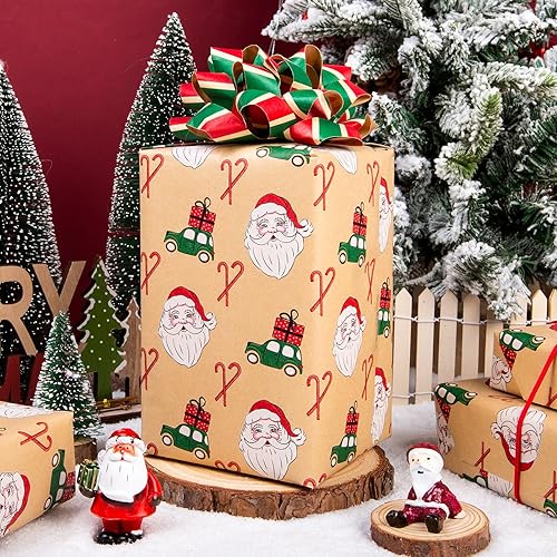 Miniatura 121 de Yarcony Papel kraft de regalo de Navidad, papel de regalo negro, árboles de Navidad de lujo, renos, copos de nieve, papel de estraza resistente
