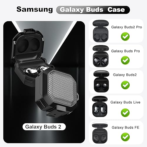 Miniatura 2 de RFUNGUANGO Funda para Samsung Galaxy Buds 2 ProBuds ProBuds LiveBuds 2Galaxy Buds FE (2023), funda militar de fibra de carbono con