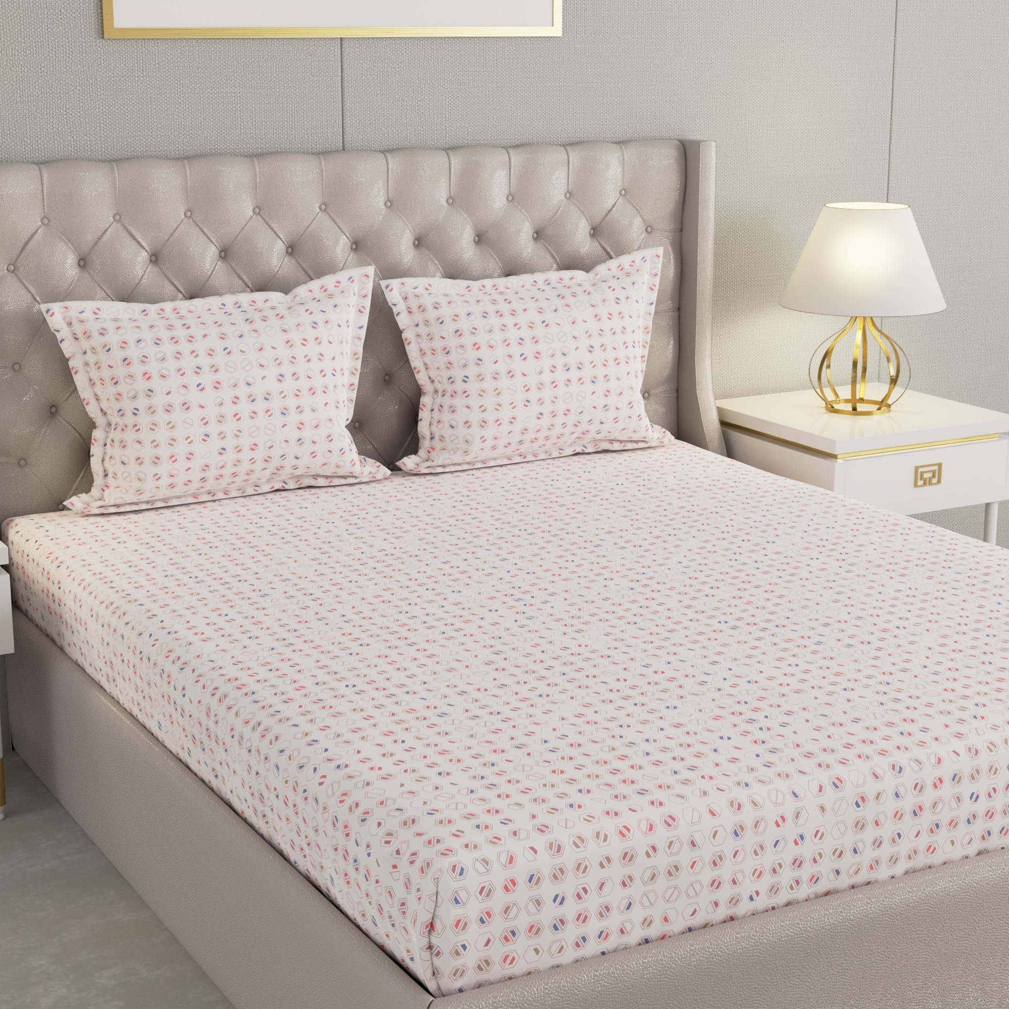 Raymond Home 200TC Affair Cotton Rich Super Soft Geometric Double Bedsheet (2.29 Mx2.54 M) with 2 Pillow Covers(46 CM x 69 CM) - Pink-image-23