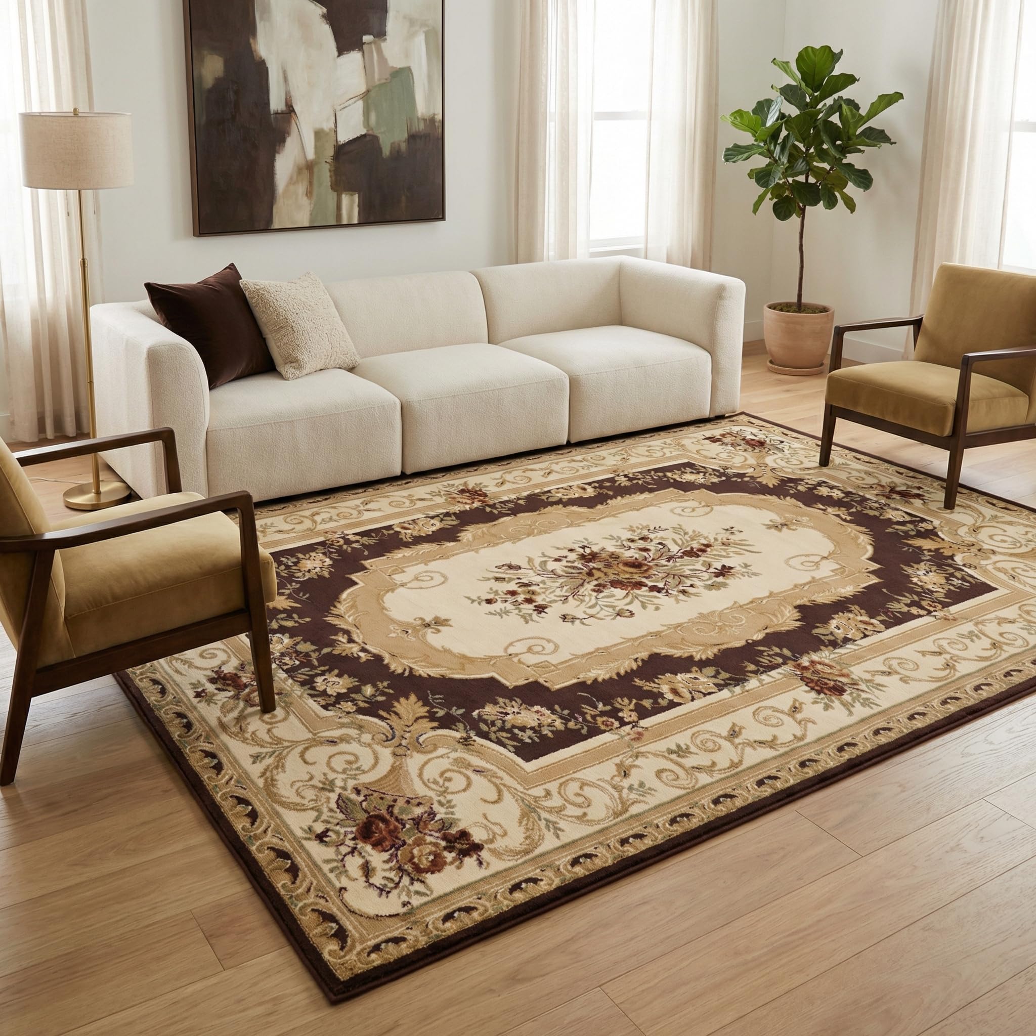 Unique Loom Versailles Collection Traditional Classic Floral Motif Area Rug (8' 0 x 11' 4 Rectangular, Brown/ Ivory)