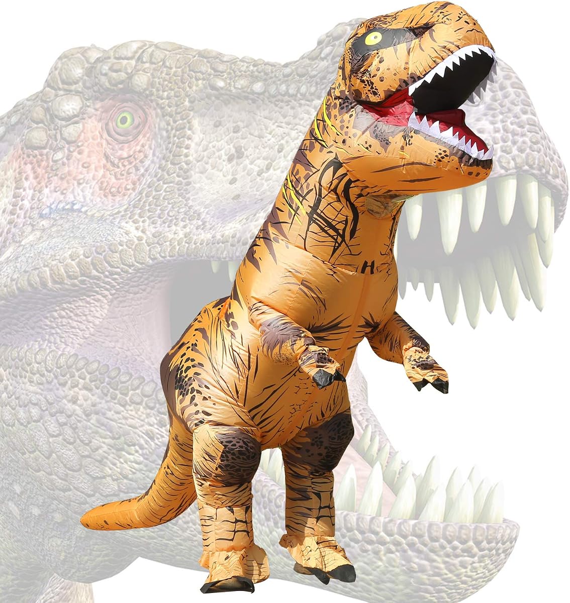 JASHKE Disfraz Inflable de Dinosaurio para Adultos Disfraces de Dinosaurio de Halloween Disfraz de T Rex Inflable para Adultos