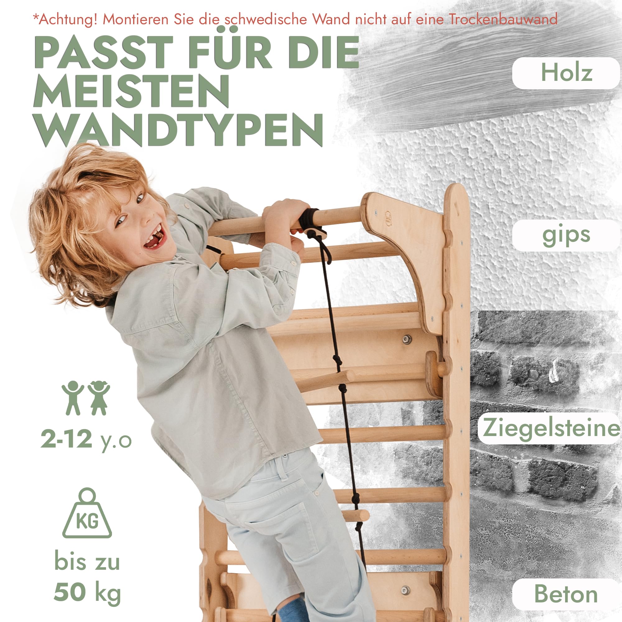 Goodevas 6-in-1 Holz Schwedenwand & Rutschensatz – Vielseitiges Indoor Kletterdreieck Set für Kinder mit Leiter, Rutsche, Monkey Bars – Perfekt für 2 bis 12 Jährige
