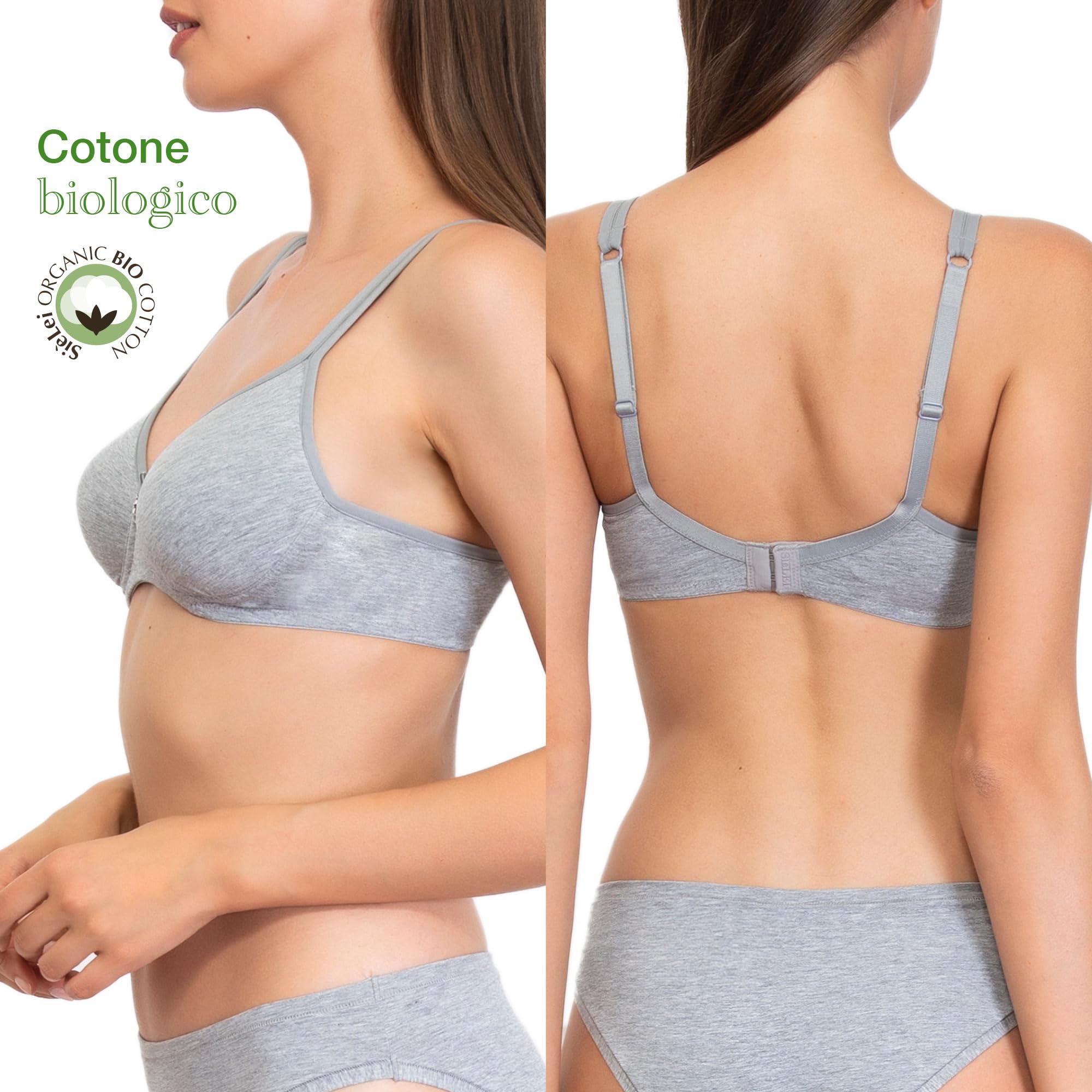 SÌèLEI, Reggiseno Semi-Imbottito Senza Ferretto, Realizzato in Cotone Biologico, 100% Naturale, Designed in Italy