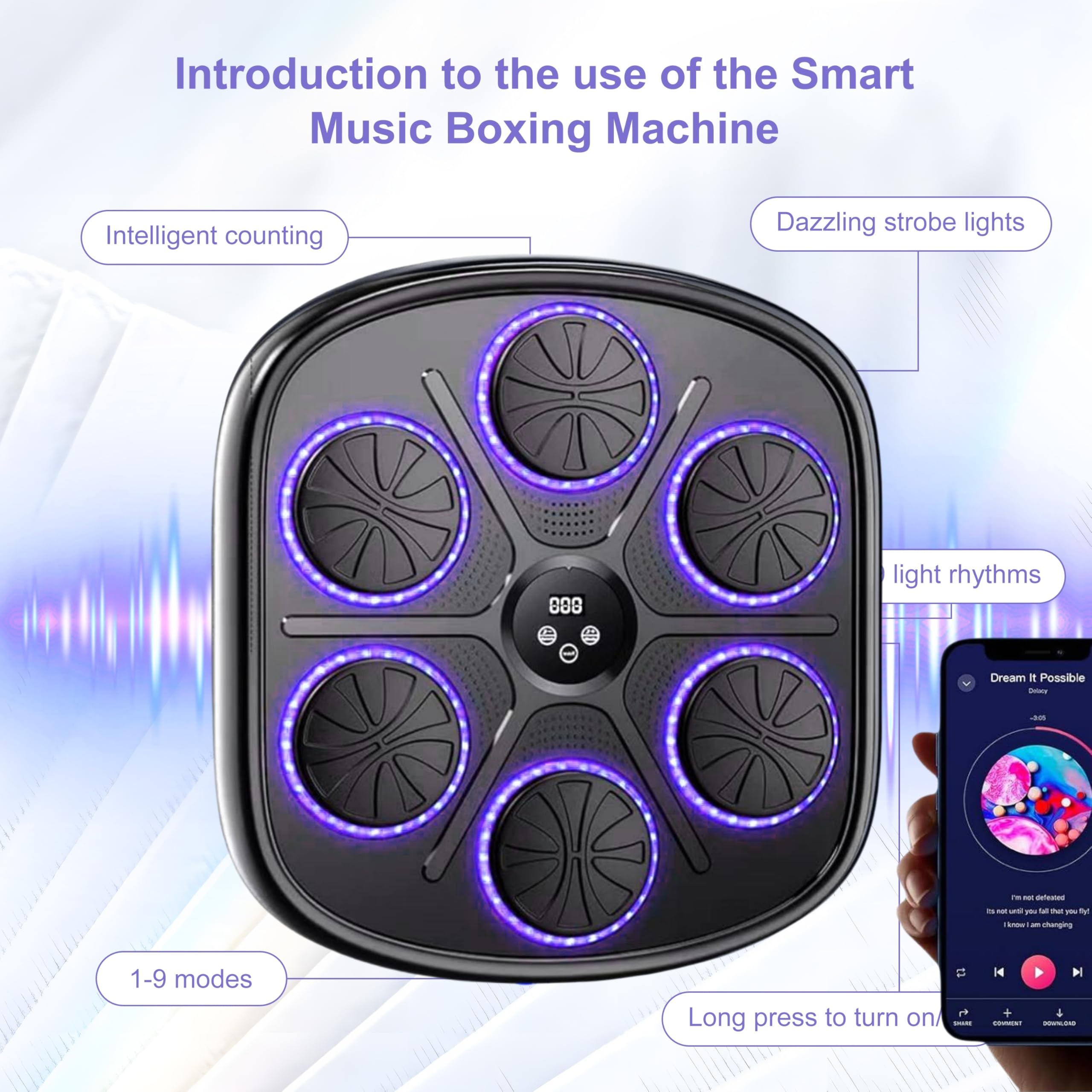 Macchina da Boxe Musicale,Supporta Bluetooth, Intelligente Elettronica Boxing Machine Montata a Parete con Luce LED