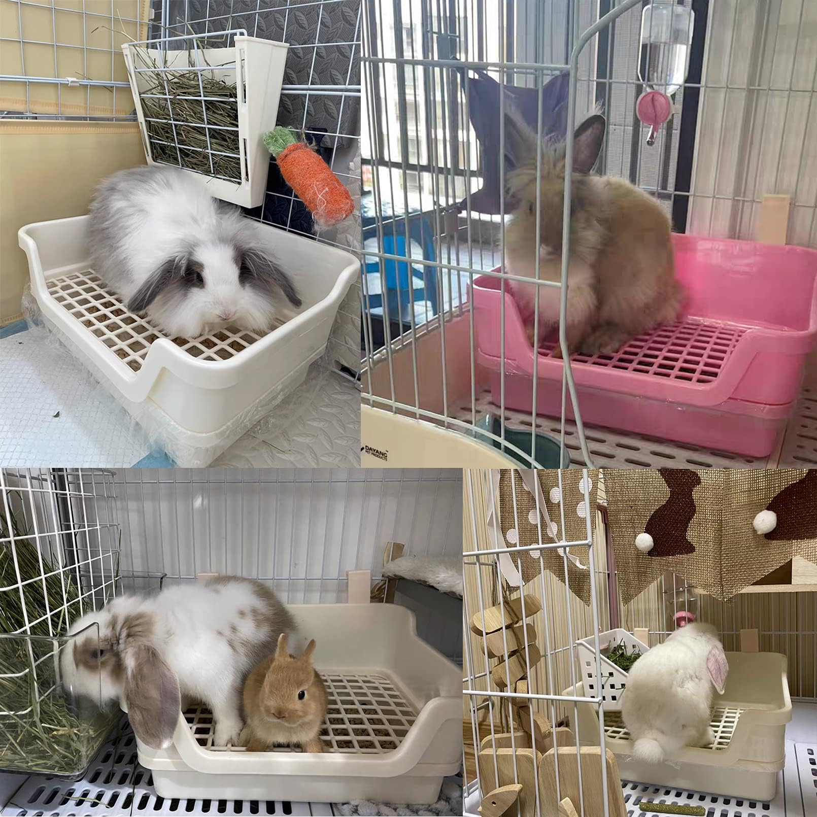 PINVNBY Caja de arena grande para conejos, caja de inodoro de esquina de conejo profundo, doble piso, entrenador de orinal con ganchos para adultos, conejillo de indias, chinchilla, hurón, ardilla