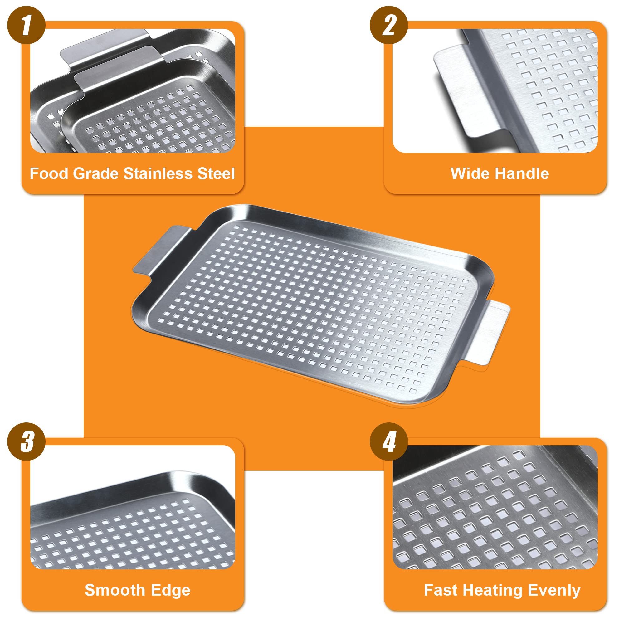 2 Barquettes Barbecue Acier Inoxydable - Grillage Avec Trous Pour Poisson, Viande, Légumes - Réutilisable