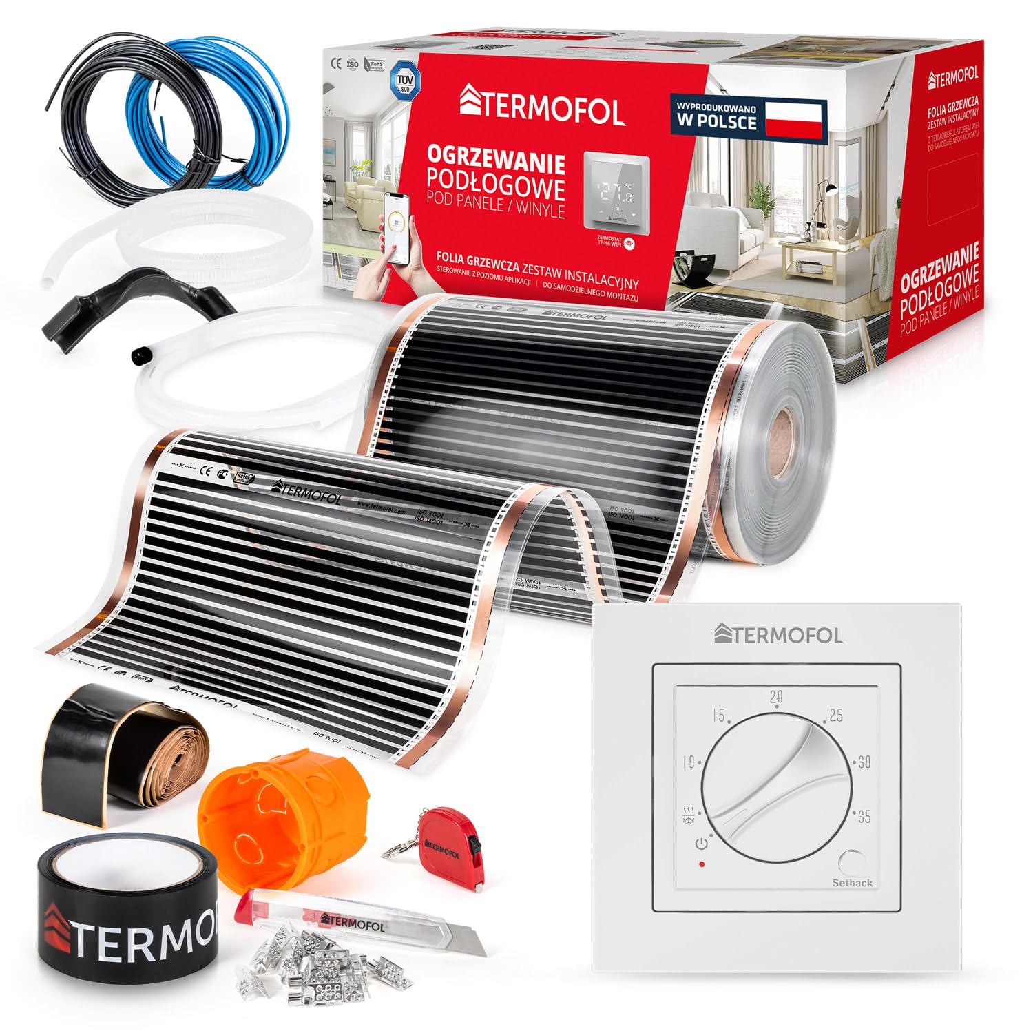 Termofol - Película de calefacción por infrarrojos | Potencia: 220 W/m2 | Superficie de 1,5 m² | Kit completo con termorregulador TF-H3 | Para autoinstalación | Calefacción por suelo radiante, pared o