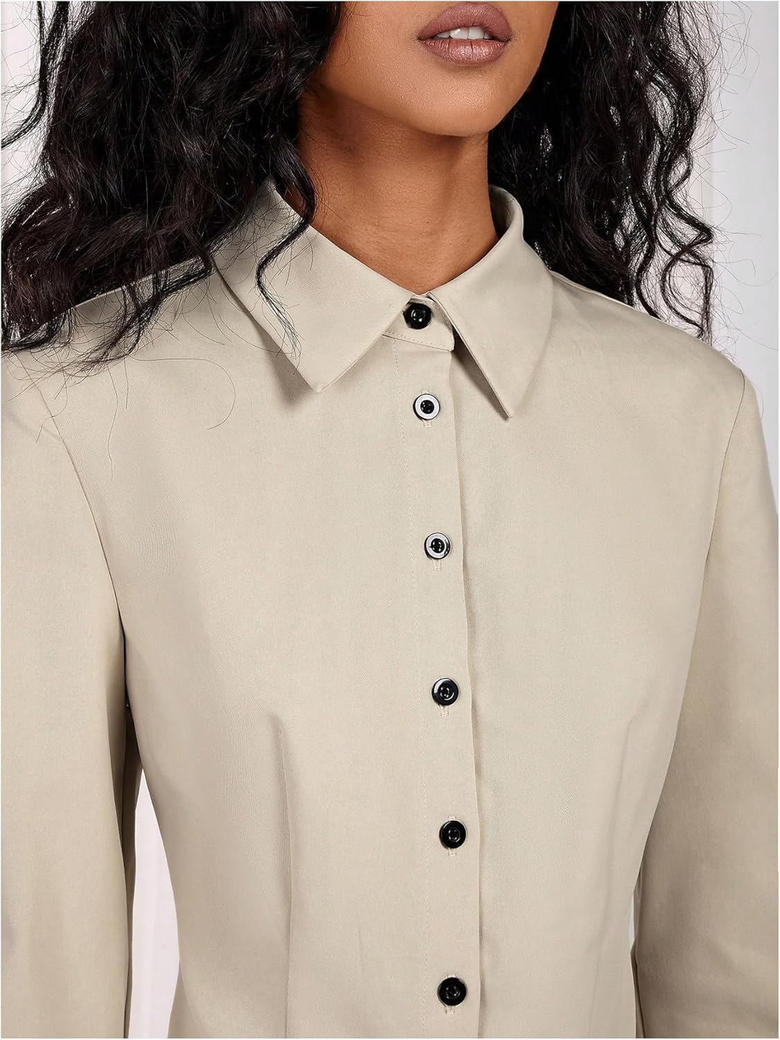 Floerns Women's Elegant Button Up Shirts Lapel Collar Long Sleeve Work Blouse Tops - Image 3