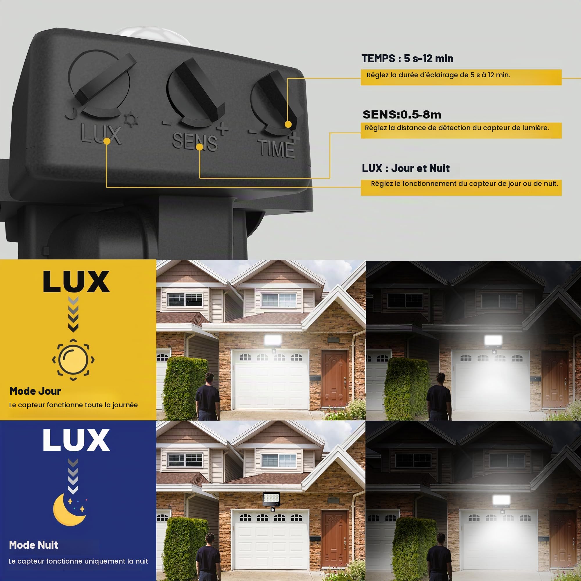 Projecteur Led Extérieur Detecteur de Mouvement, 100W 10000LM IP66 Etanche Éclairage Exterieur, 6500K Lampes de SéCurité D'ExtéRieur Avec dé Tecteur de Mouvement pour Garage, Cour, Jardin