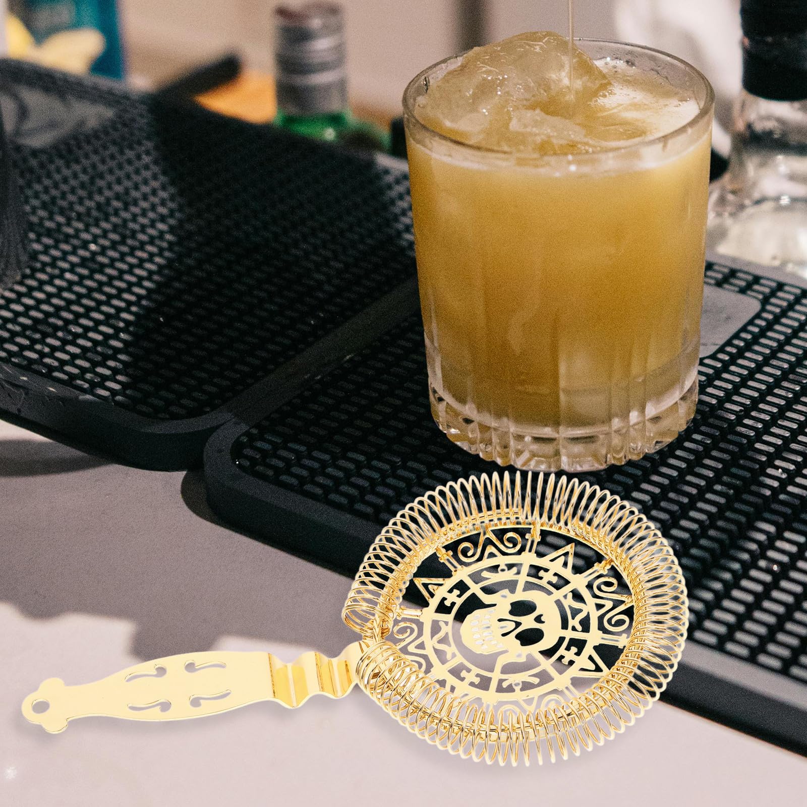 OSALADI 4 Stück Edelstahl Cocktailsieb mit Ergonomischem Design und Stilvollem Totenkopf für Barzubehör zu Hause und Coffeeshop Einfach zu Reinigen