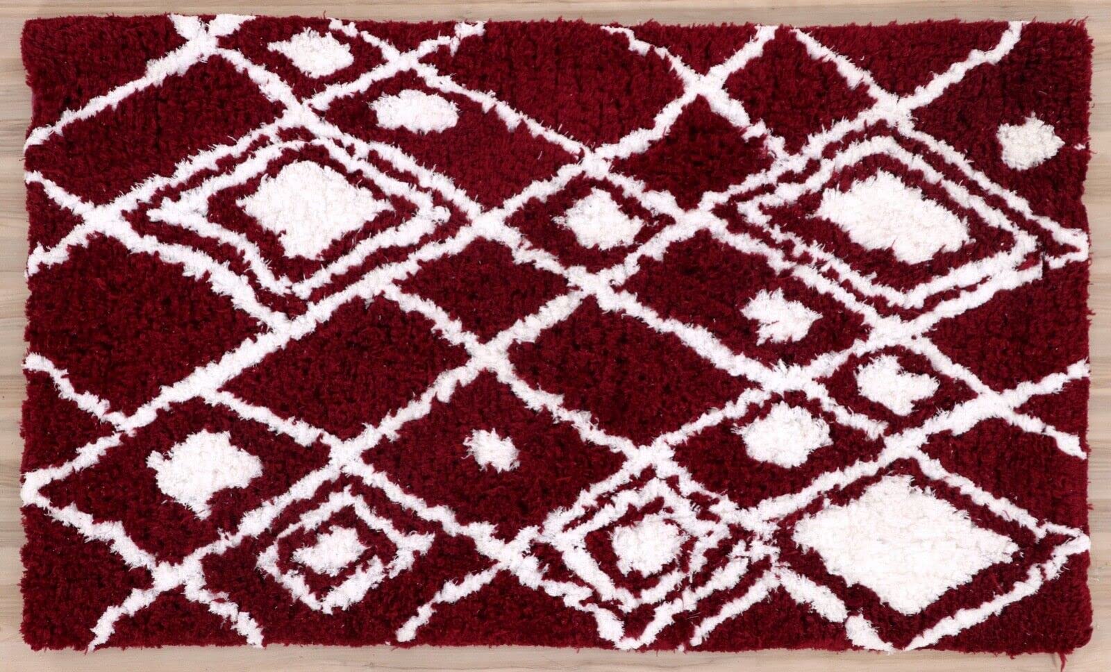 Tappeto rosso bianco orientale 120 x 180 cm fatto a mano 100% poliestere Shaggy