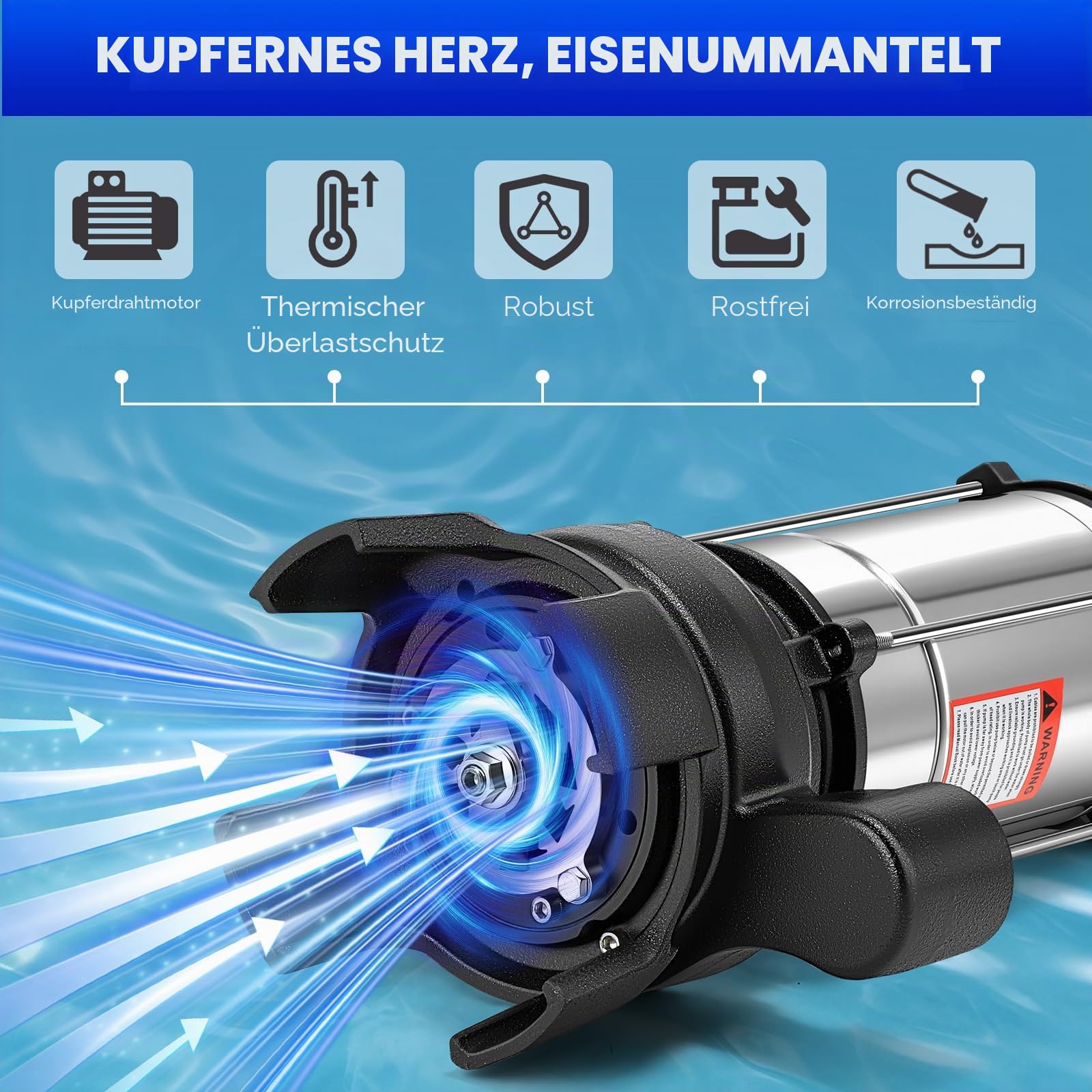 Moongiantgo Schmutzwassertauchpumpe 750W, 10m³/h Förderleistung, 10m Förderhöhe, 40mm Auslass, mit Schneidklinge & Schwimmerschalter, Edelstahl für Faserhaltiges Abwasser, Gärten, Kellereien (750W)